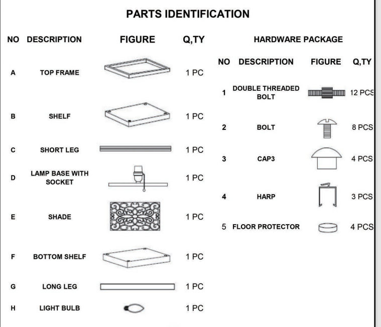 Illustration of a flat top frame for furniture assembly