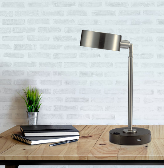 Modern metal desk lamp with adjustable neck and USB charging ports