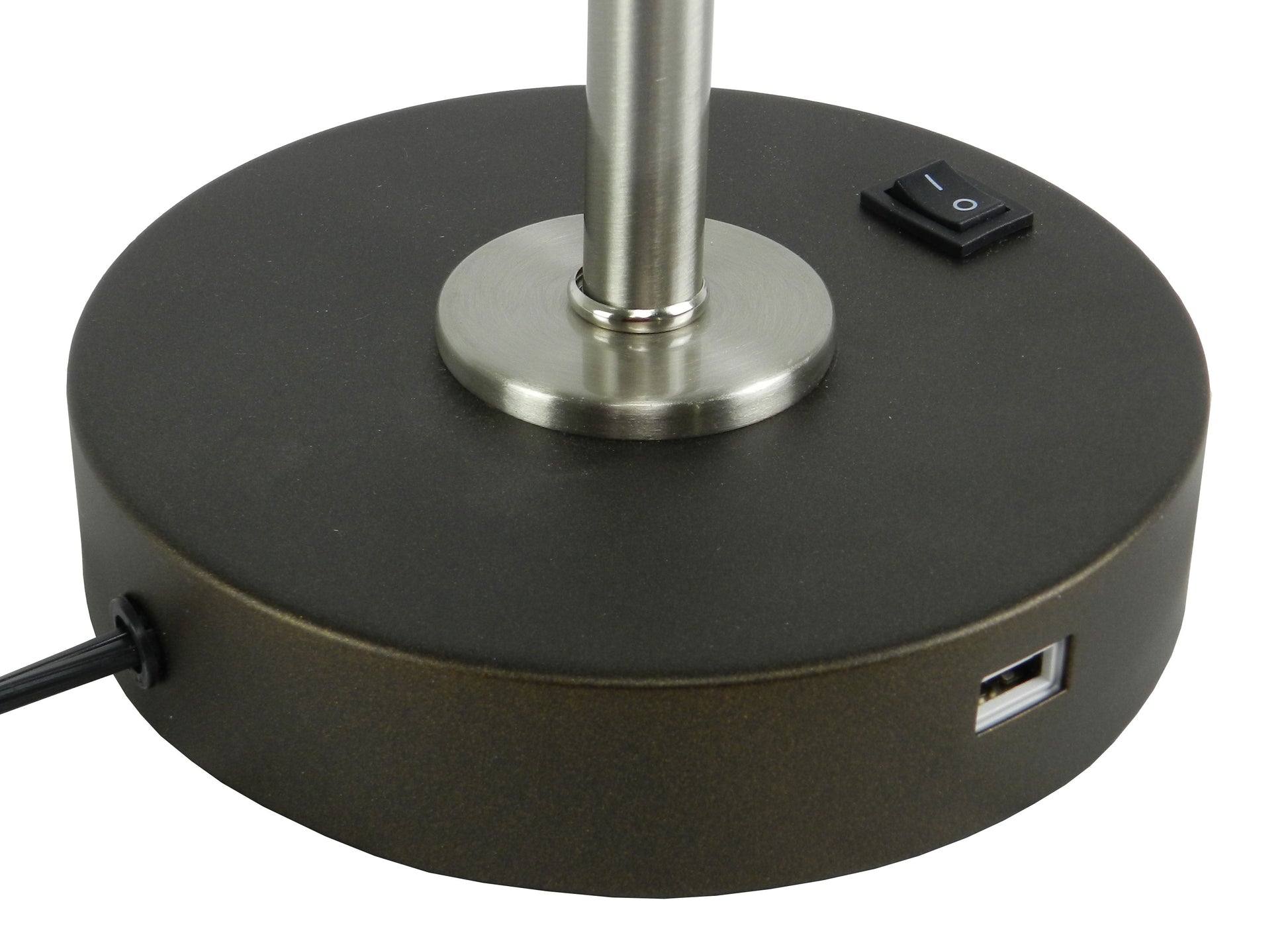 Dark bronze desk lamp base with integrated USB port and power switch