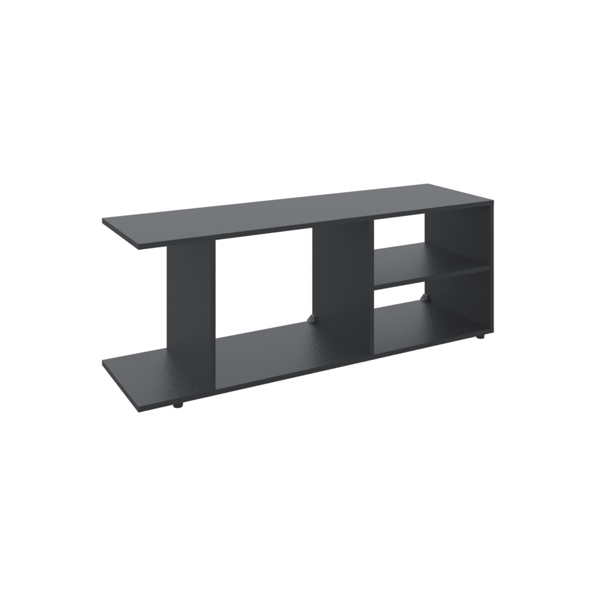 Sleek dark gray modern TV stand with open shelving and minimalist design for living rooms