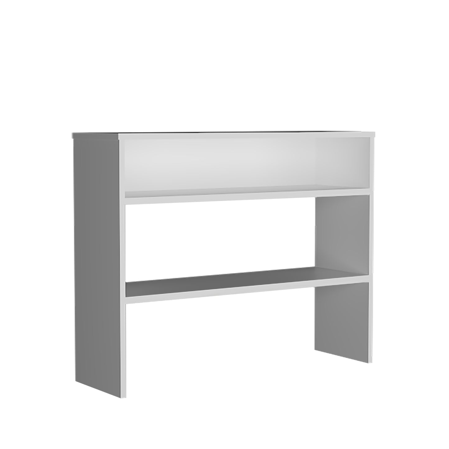 Modern white and grey open shelving unit ideal for entryways