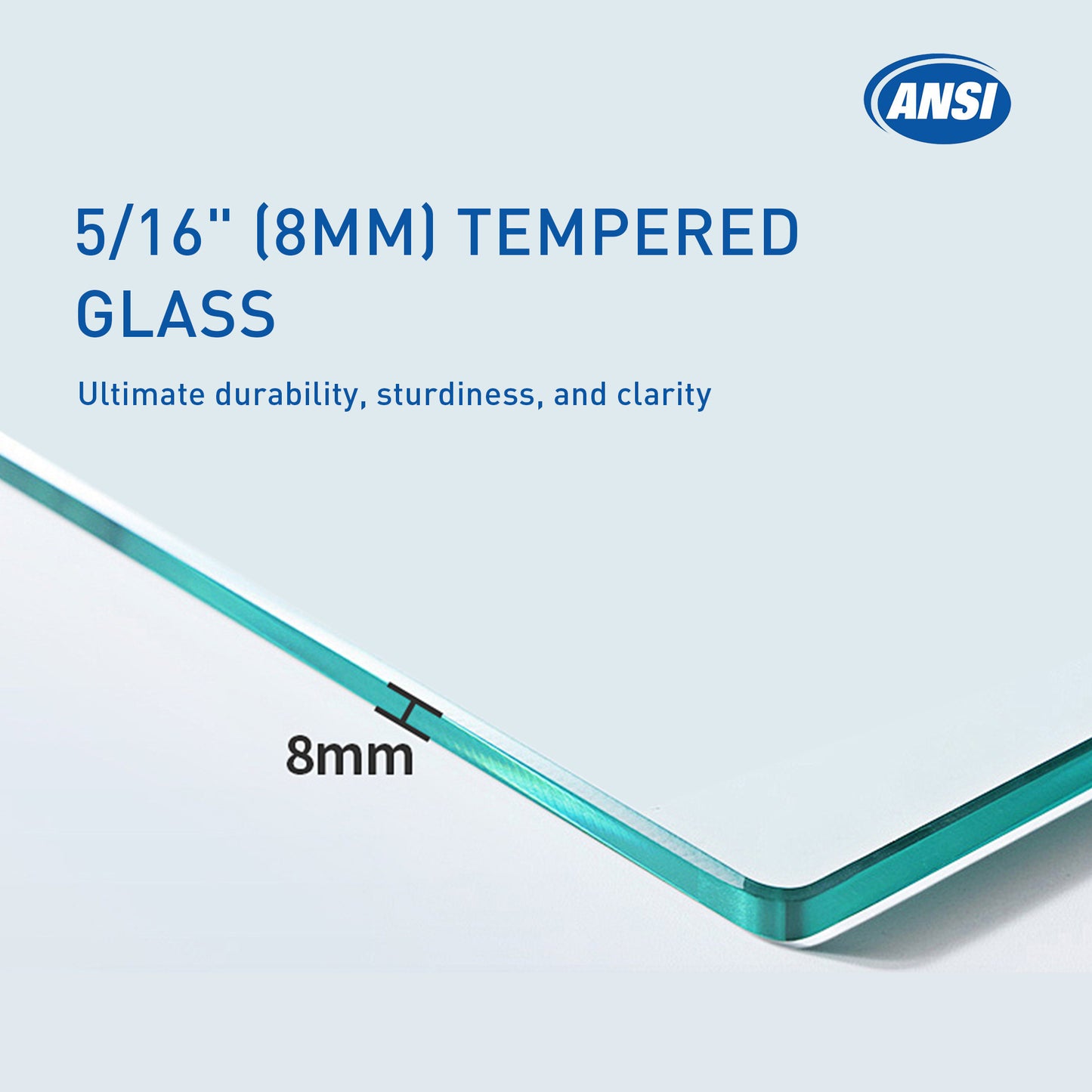 Closeup of mm tempered glass edge showing its thickness and clarity