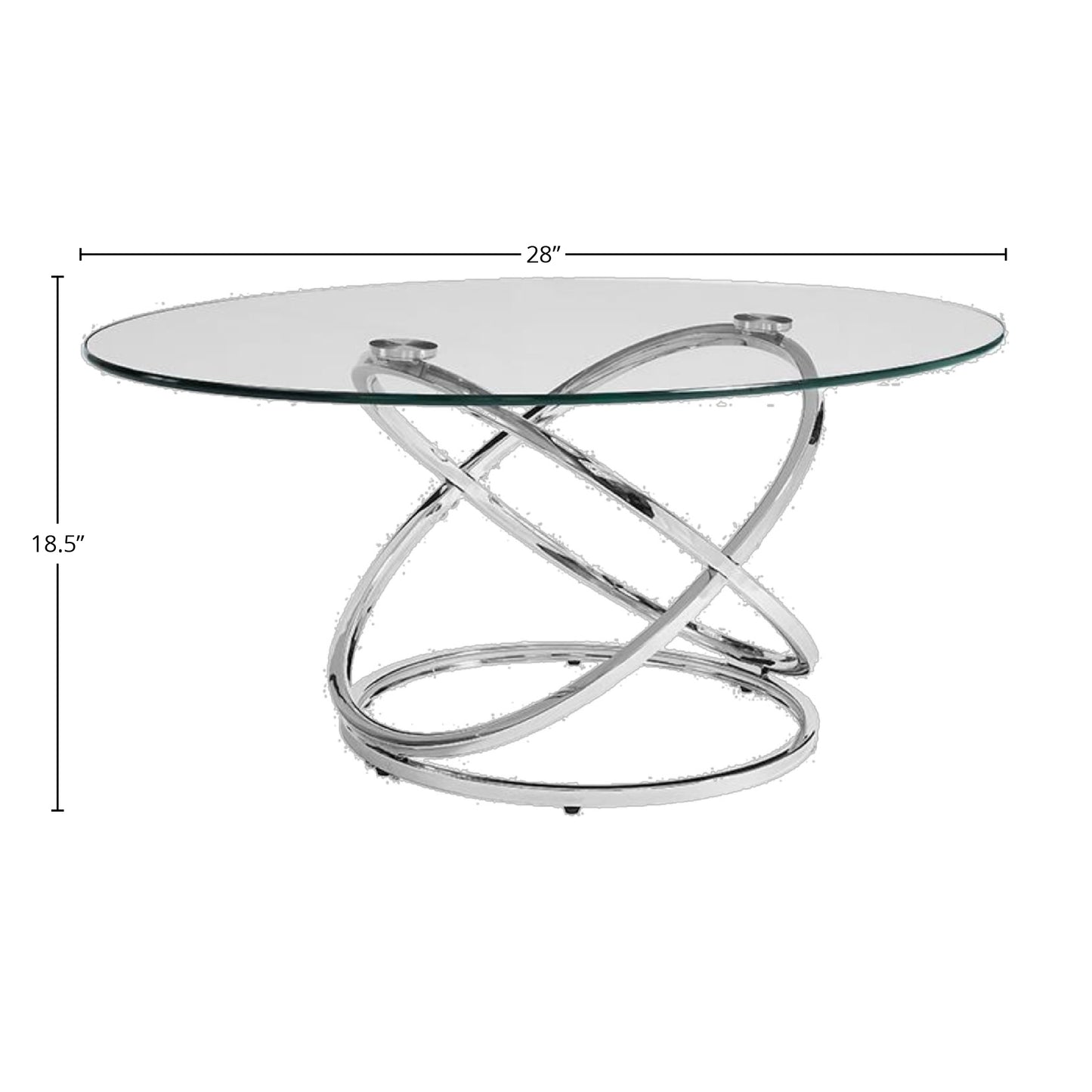 Round glass coffee table with a chrome spiral base
