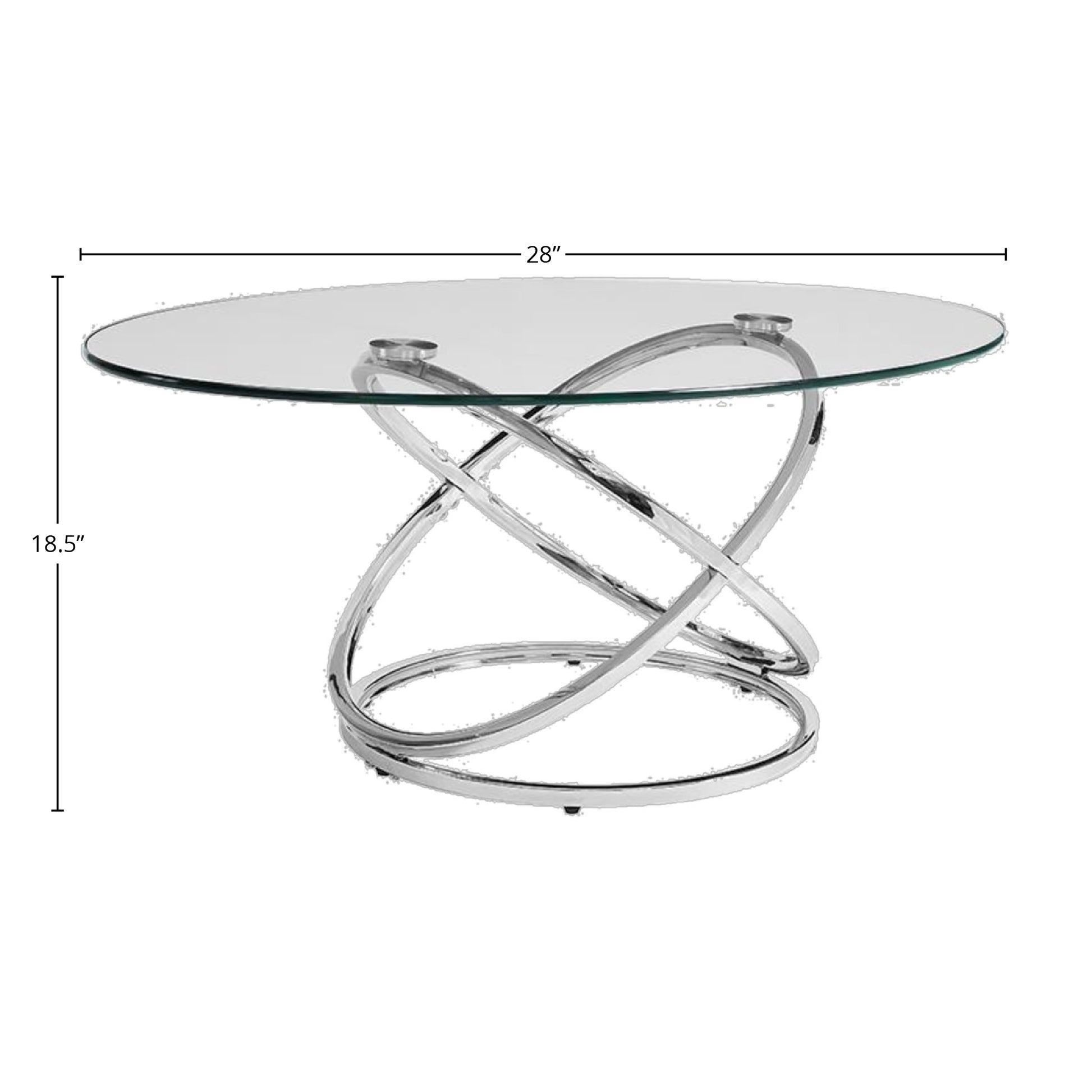 Round glass coffee table with a chrome spiral base