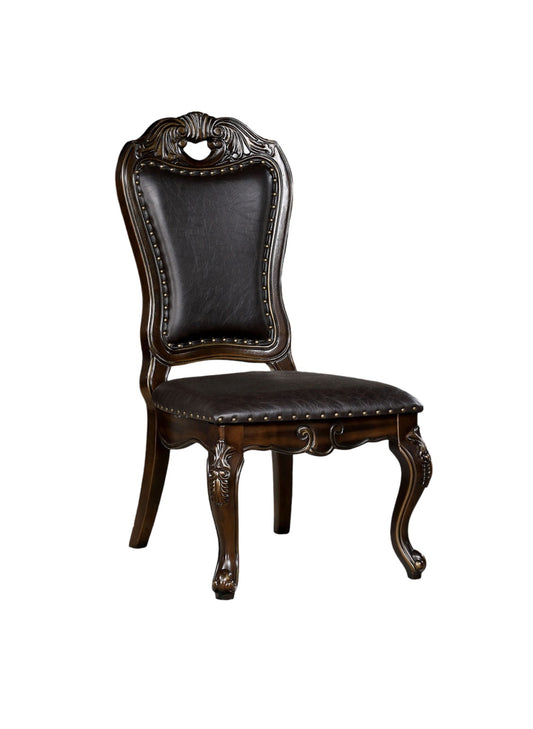 TREATLIFE HOME Traditional Classic Design Dining Side Chairs Set of 2, Walnut Solid Wood with Dark Brown Leatherette Seats