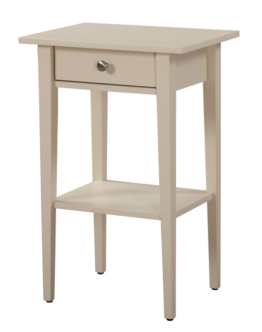 Cream bedside table with one drawer and a lower shelf for storage
