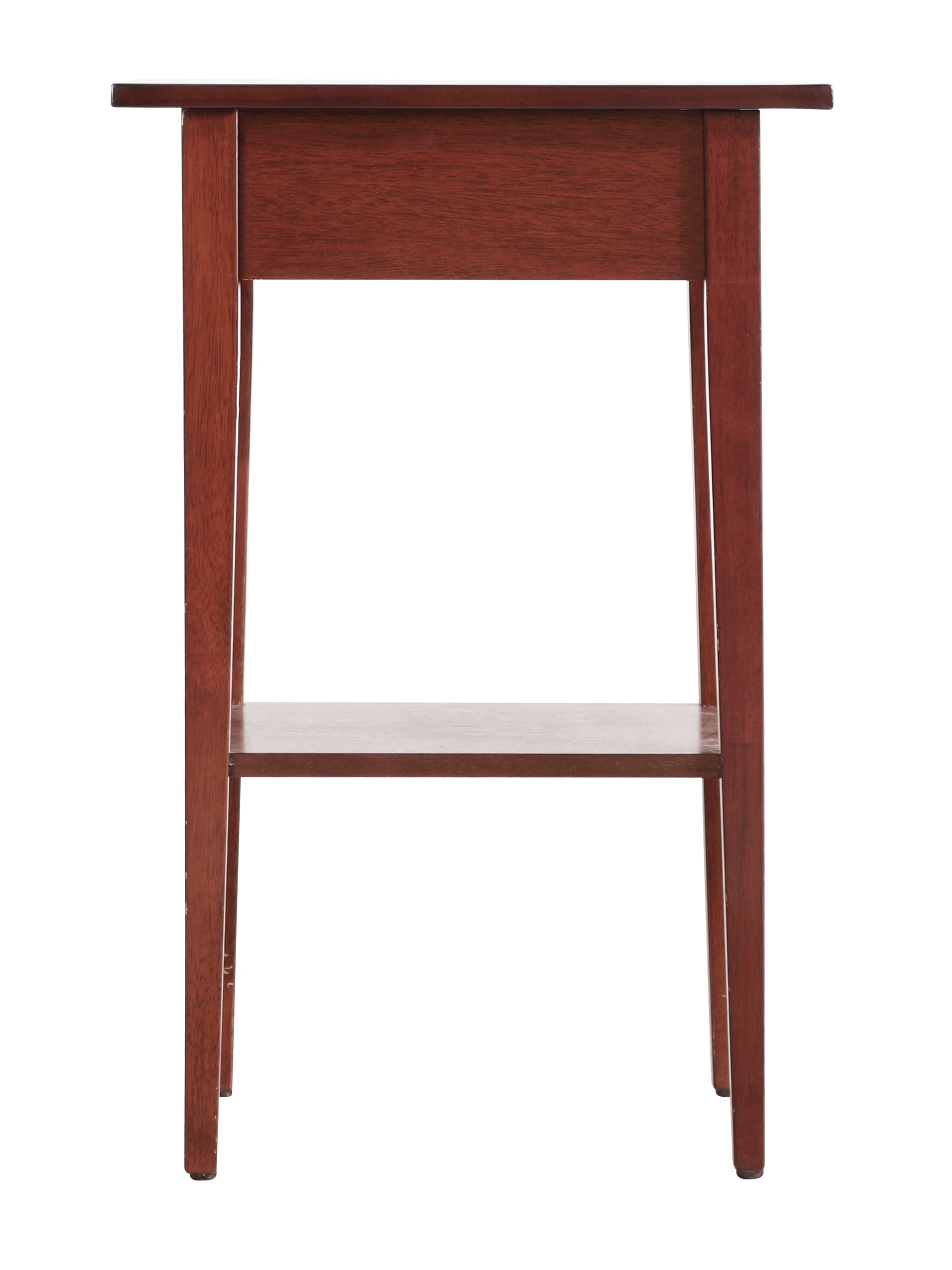 Rich mahogany end table with a single shelf perfect for living room decor