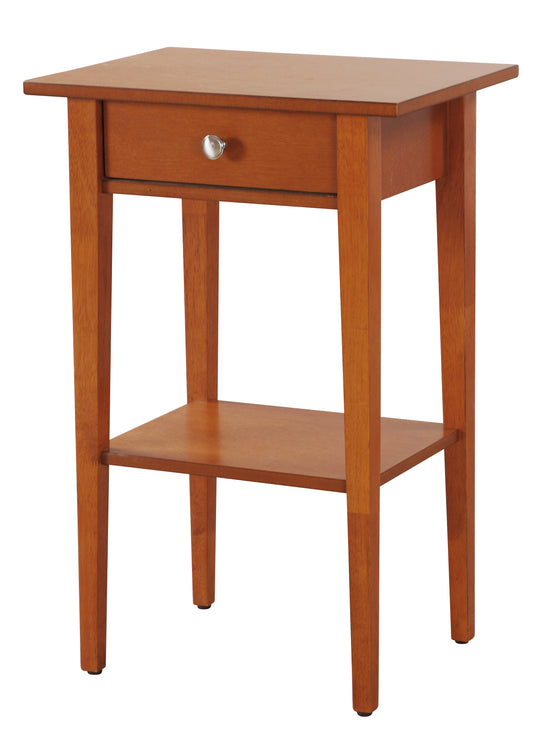 Wooden accent table with one drawer and open shelf cherry finish