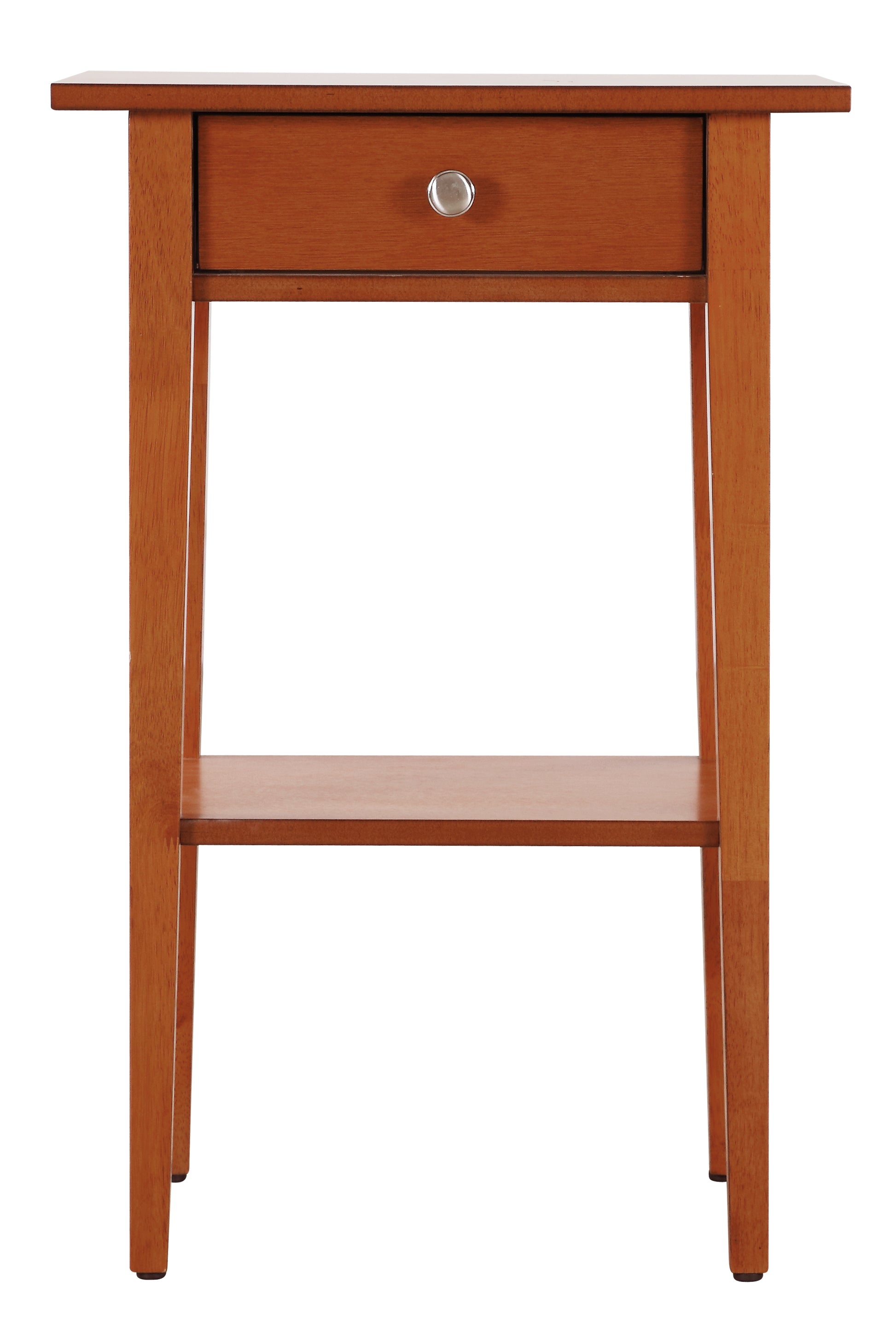 Cherry wood end table with single drawer and open shelf