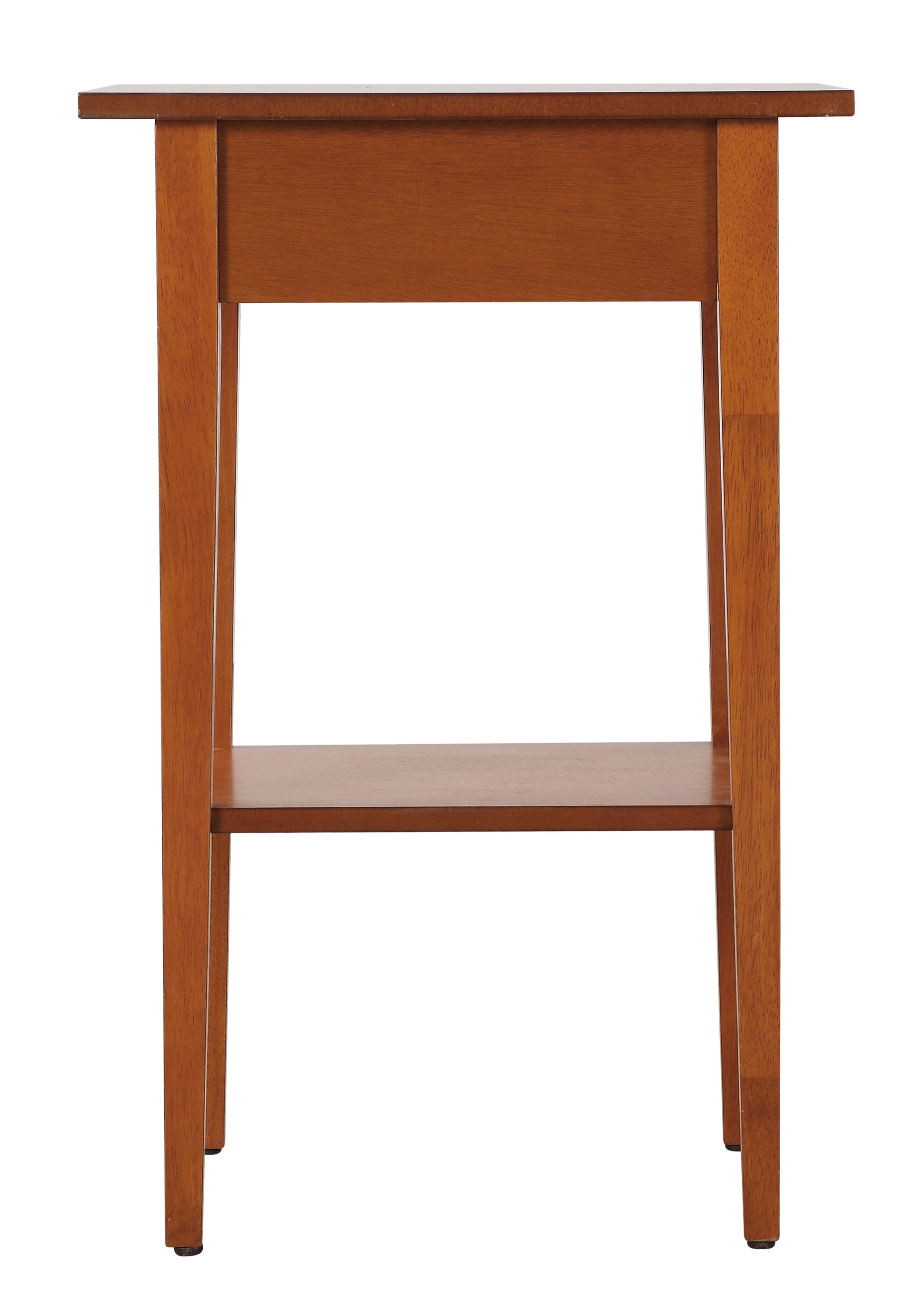 Warm cherry wood side table with a lower shelf and clean lines