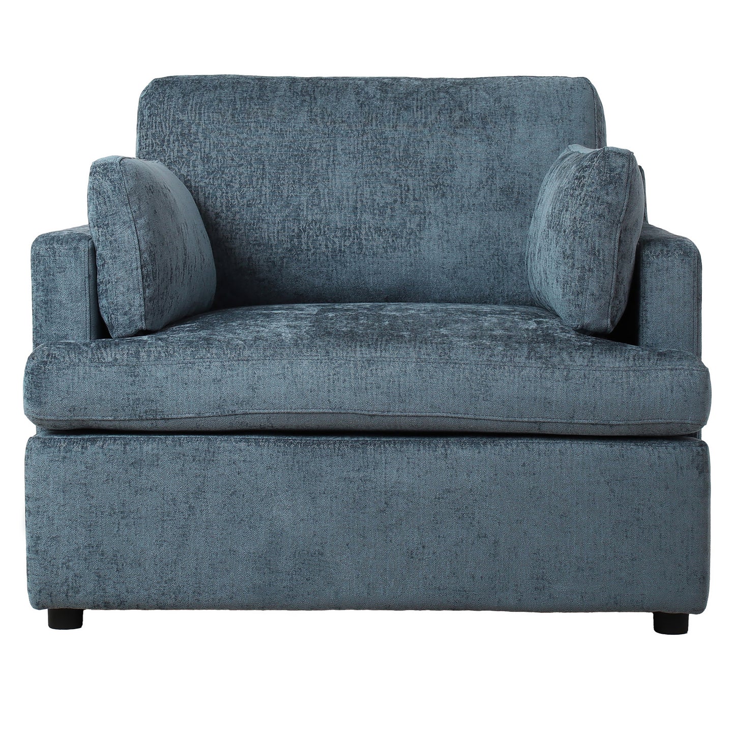 Plush blue velvet armchair with textured fabric and accent pillows perfect for living rooms