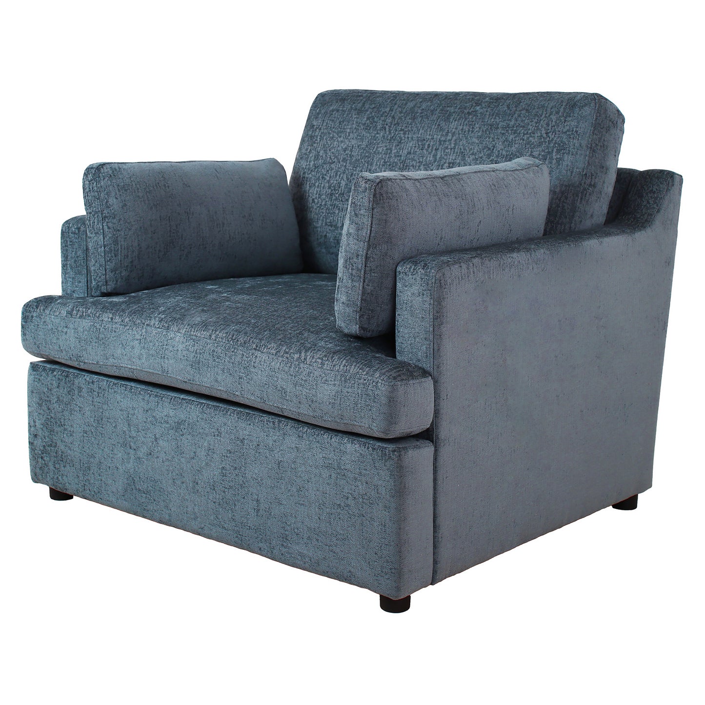 Plush teal velvet armchair with two accent pillows perfect for living rooms