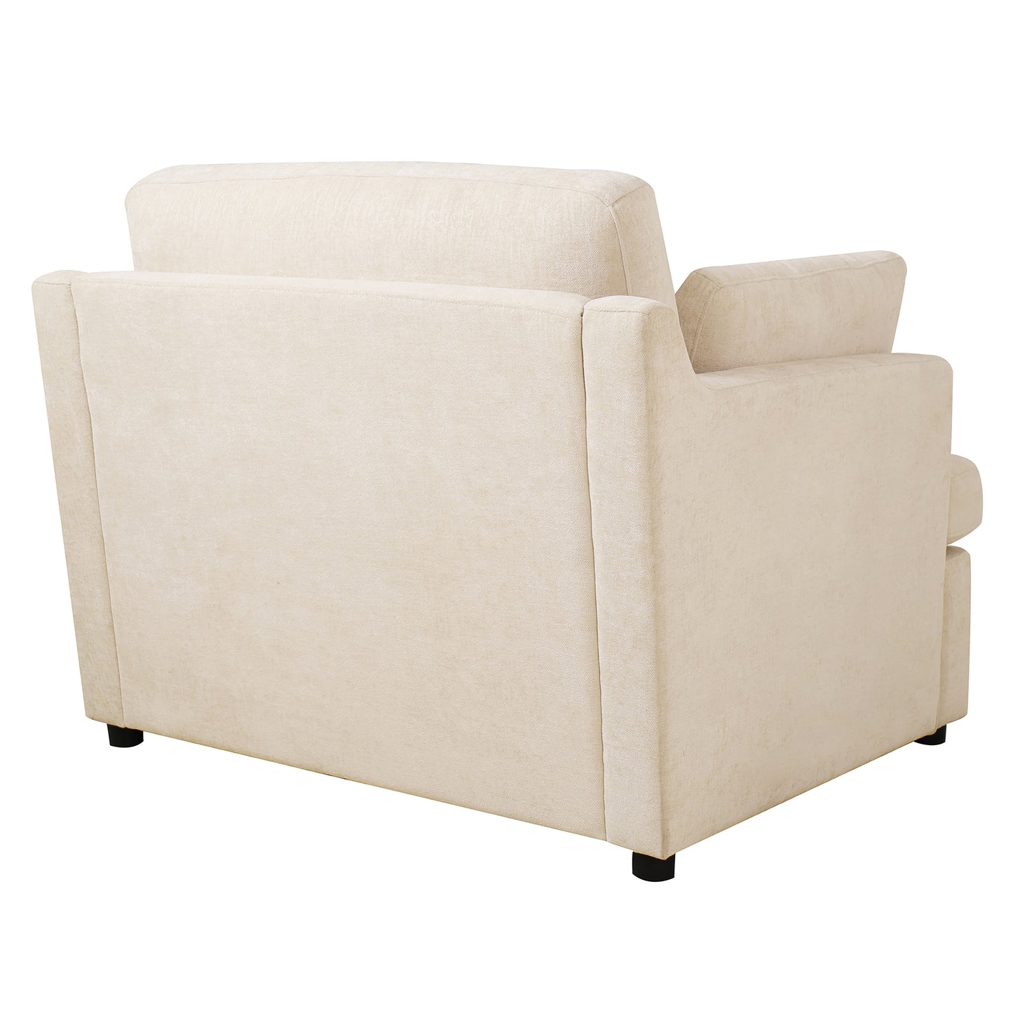 Cream upholstered accent chair with clean lines and black legs