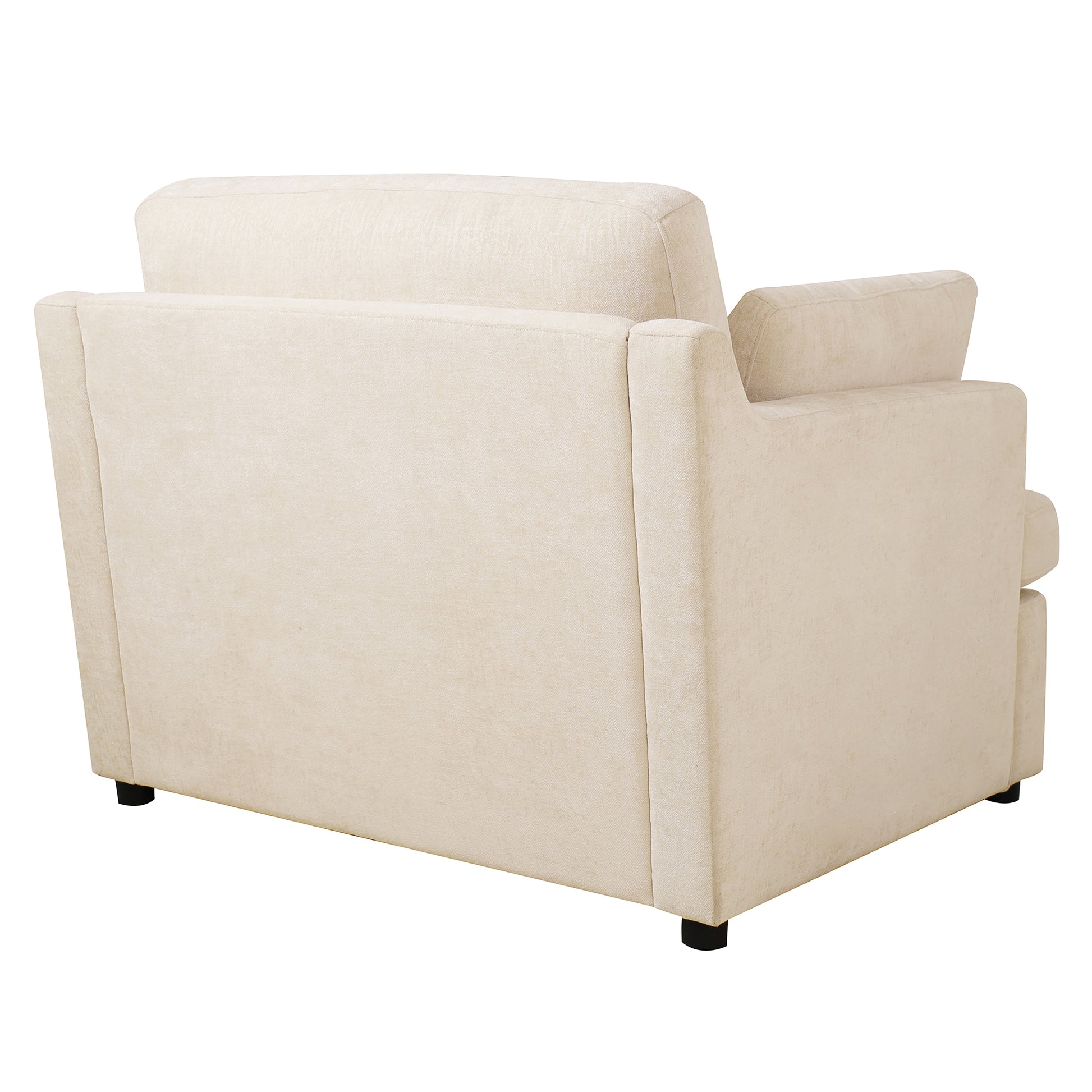 Cream upholstered accent chair with clean lines and black legs