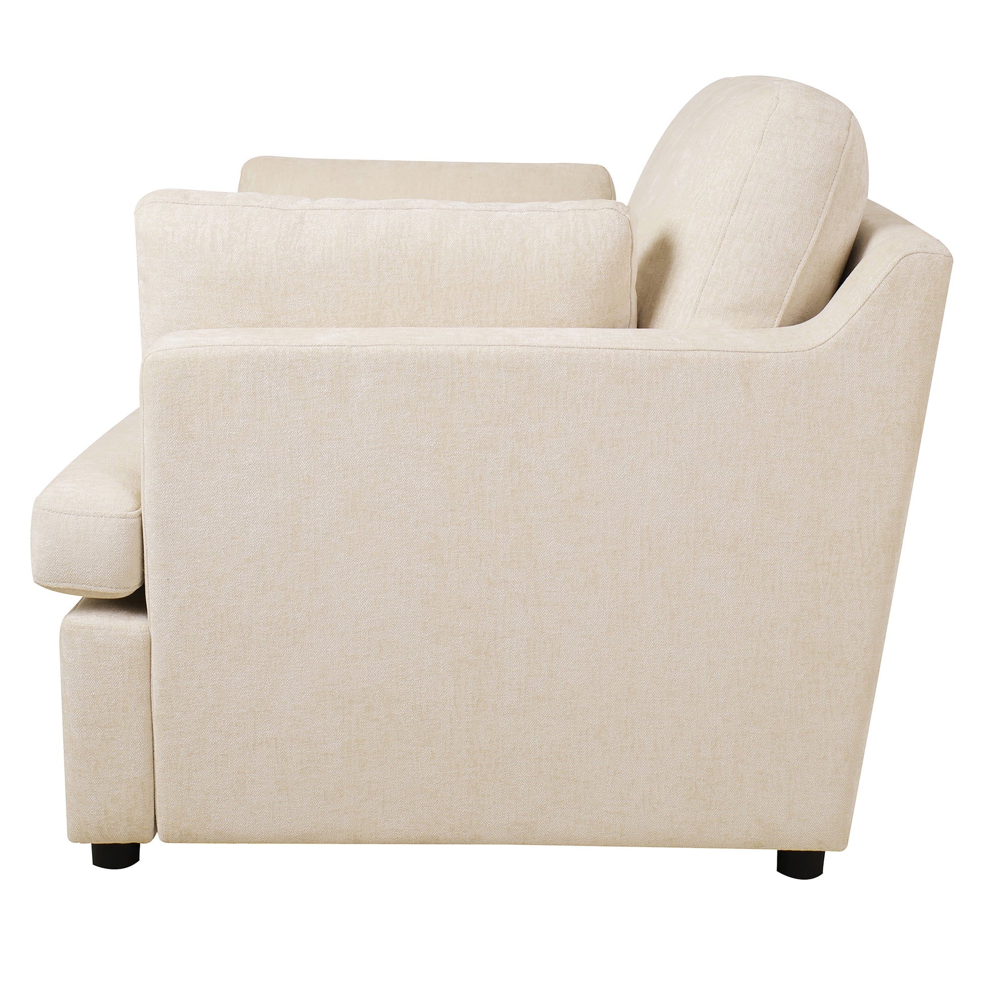 Cream upholstered accent chair with textured fabric and plush cushions