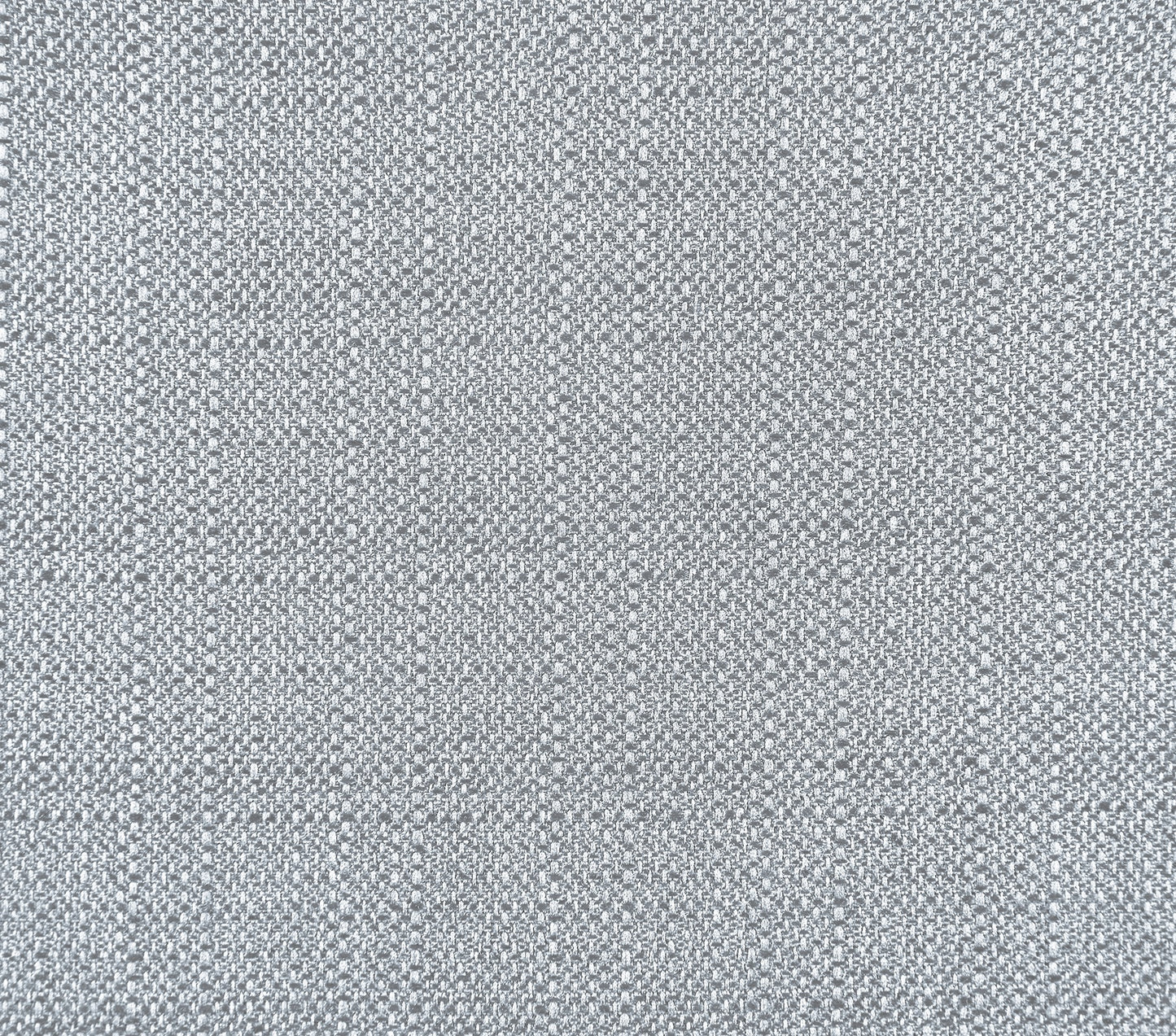 Closeup of a silver grey textured upholstery fabric with a subtle geometric weave pattern