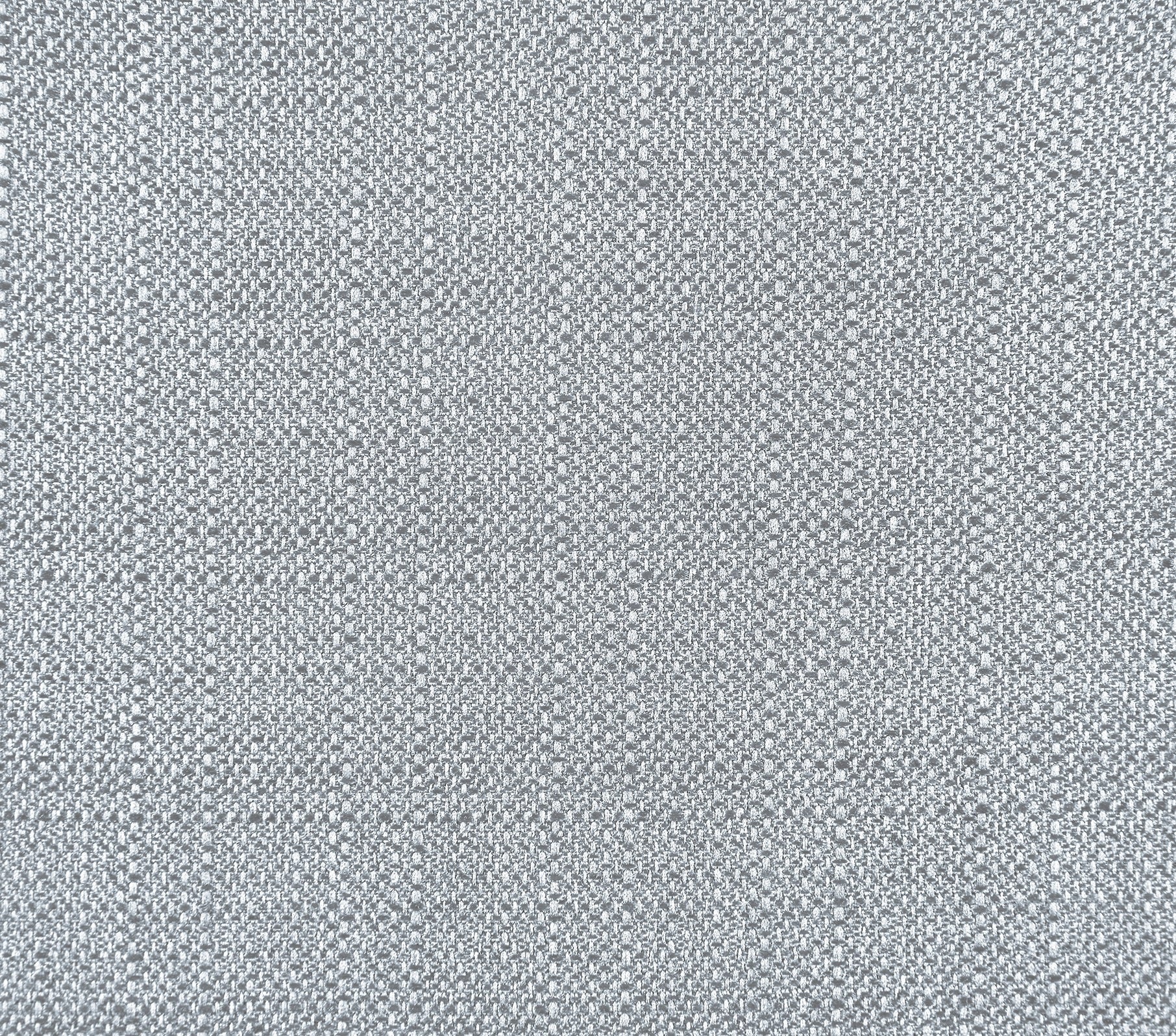 Closeup of a silver grey textured upholstery fabric with a subtle geometric weave pattern