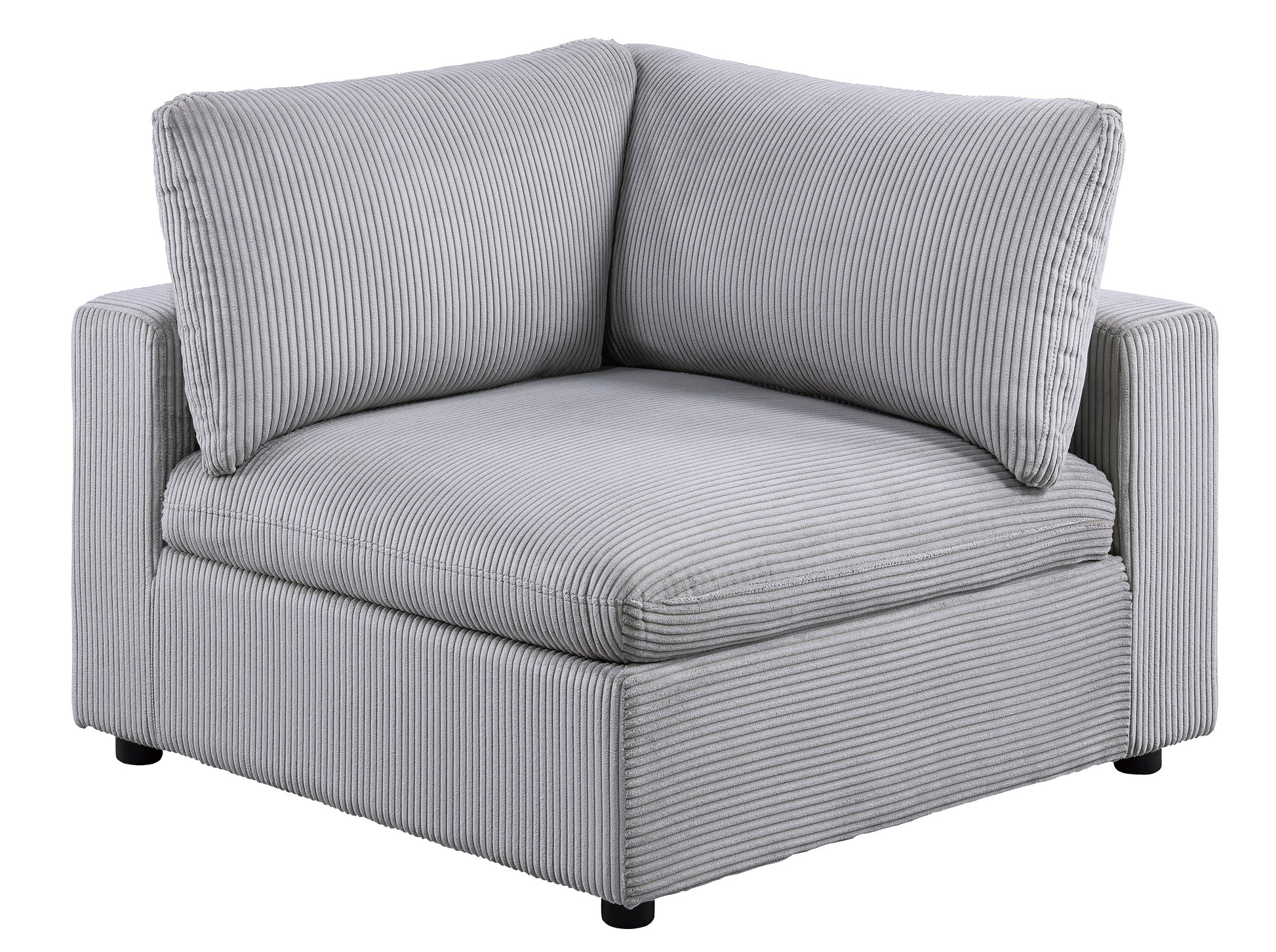 Grey corduroy modular sofa corner chair with plush cushions