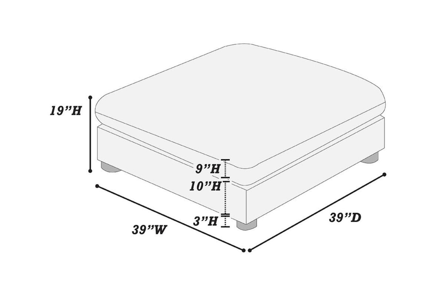 x inch upholstered ottoman with plush top and subtle leg detail