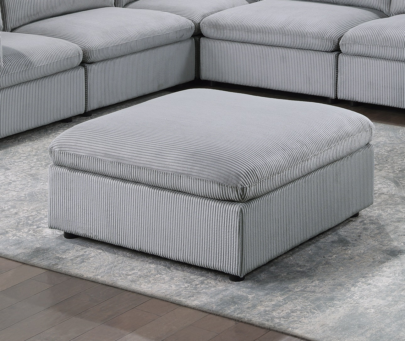 Gray corduroy ottoman for sectional sofa adding comfort and style