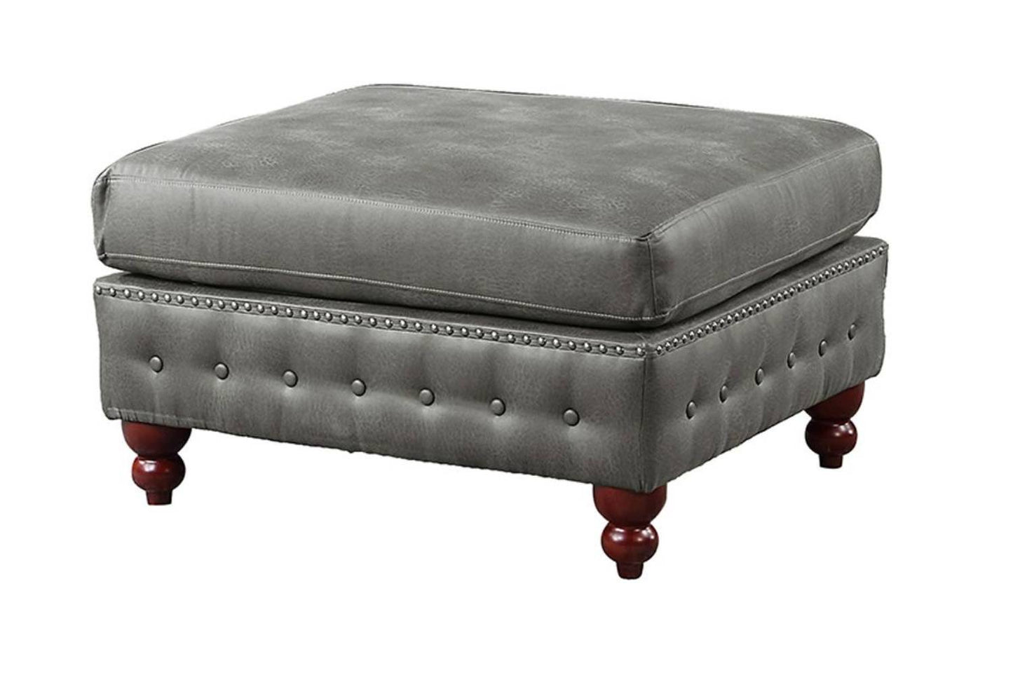 TREATLIFE HOME Cocktail Ottoman with Tufted Design and Nailhead Trim, Breathable Leatherette Upholstery, Contemporary Style, Gray