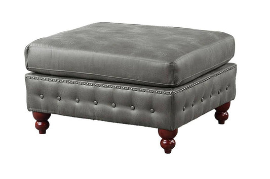 TREATLIFE HOME Cocktail Ottoman with Tufted Design and Nailhead Trim, Breathable Leatherette Upholstery, Contemporary Style, Gray