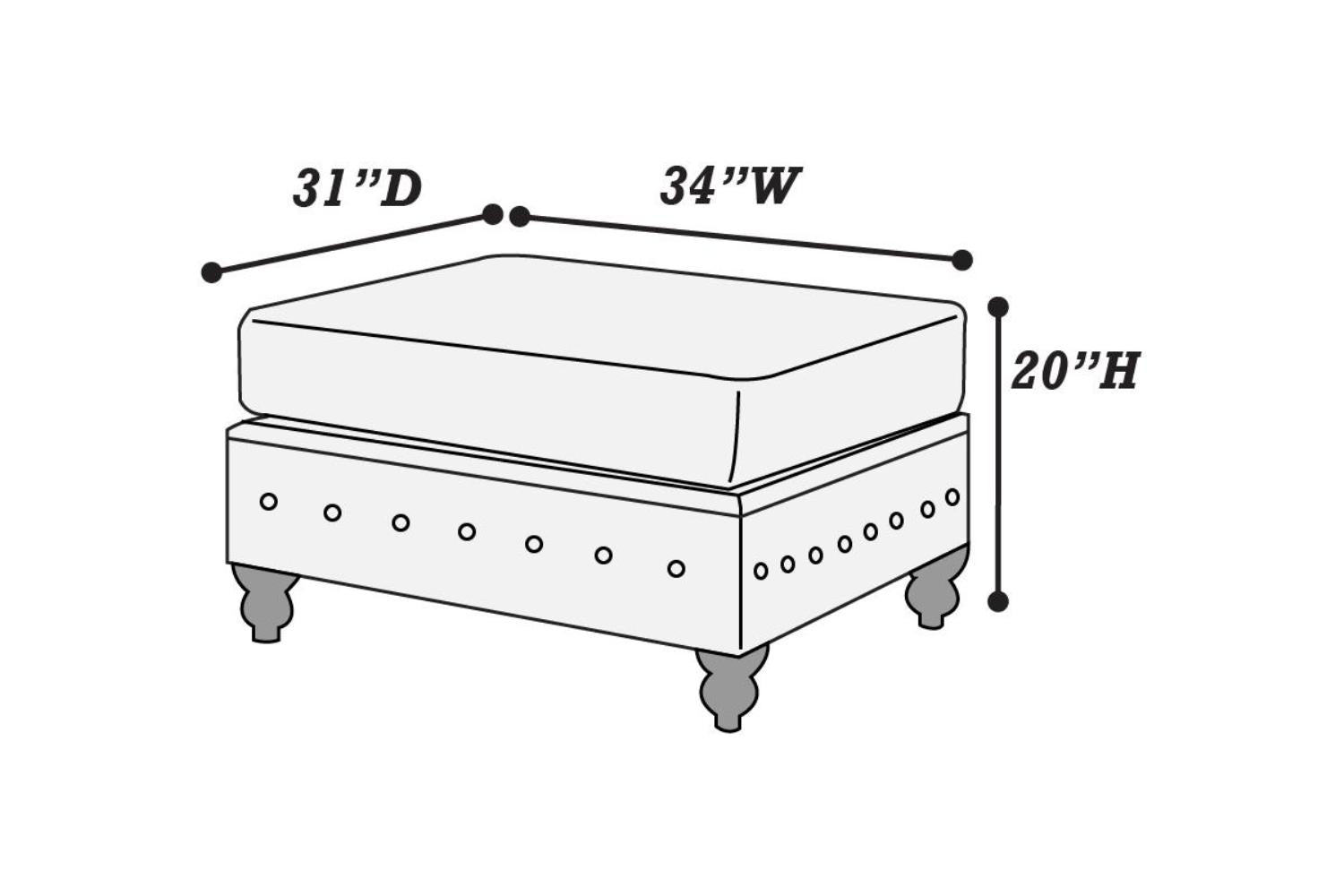White upholstered ottoman with turned legs W x D x H