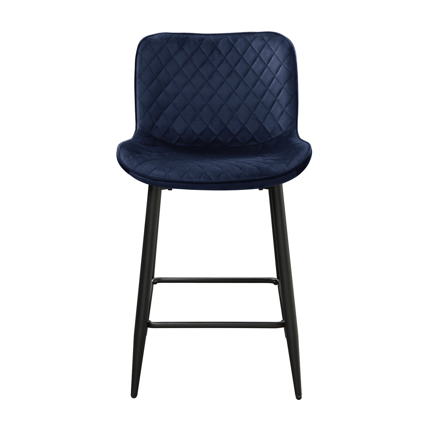 Navy velvet bar stool with diamond tufting and black metal legs