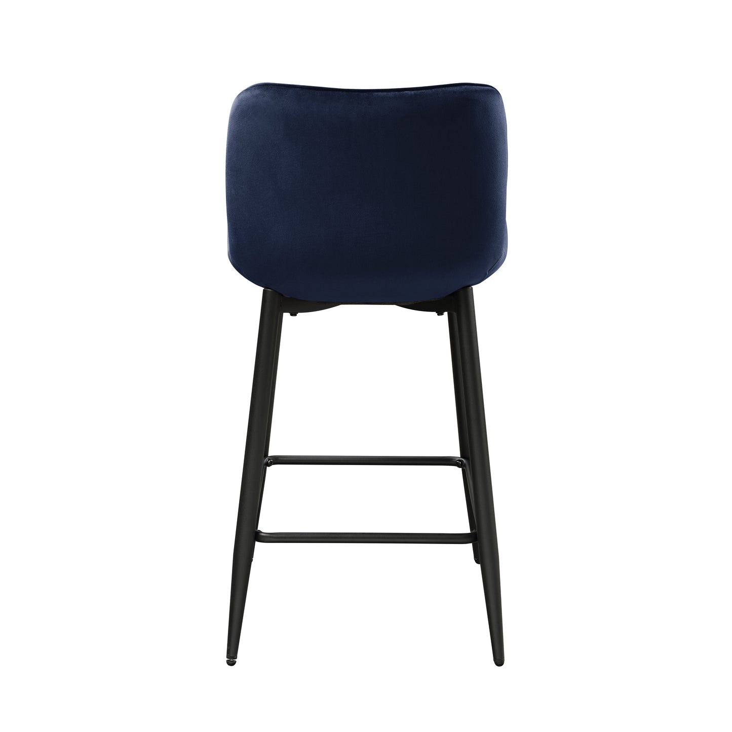 Navy blue velvet counter stool with black metal legs back view elegant modern design