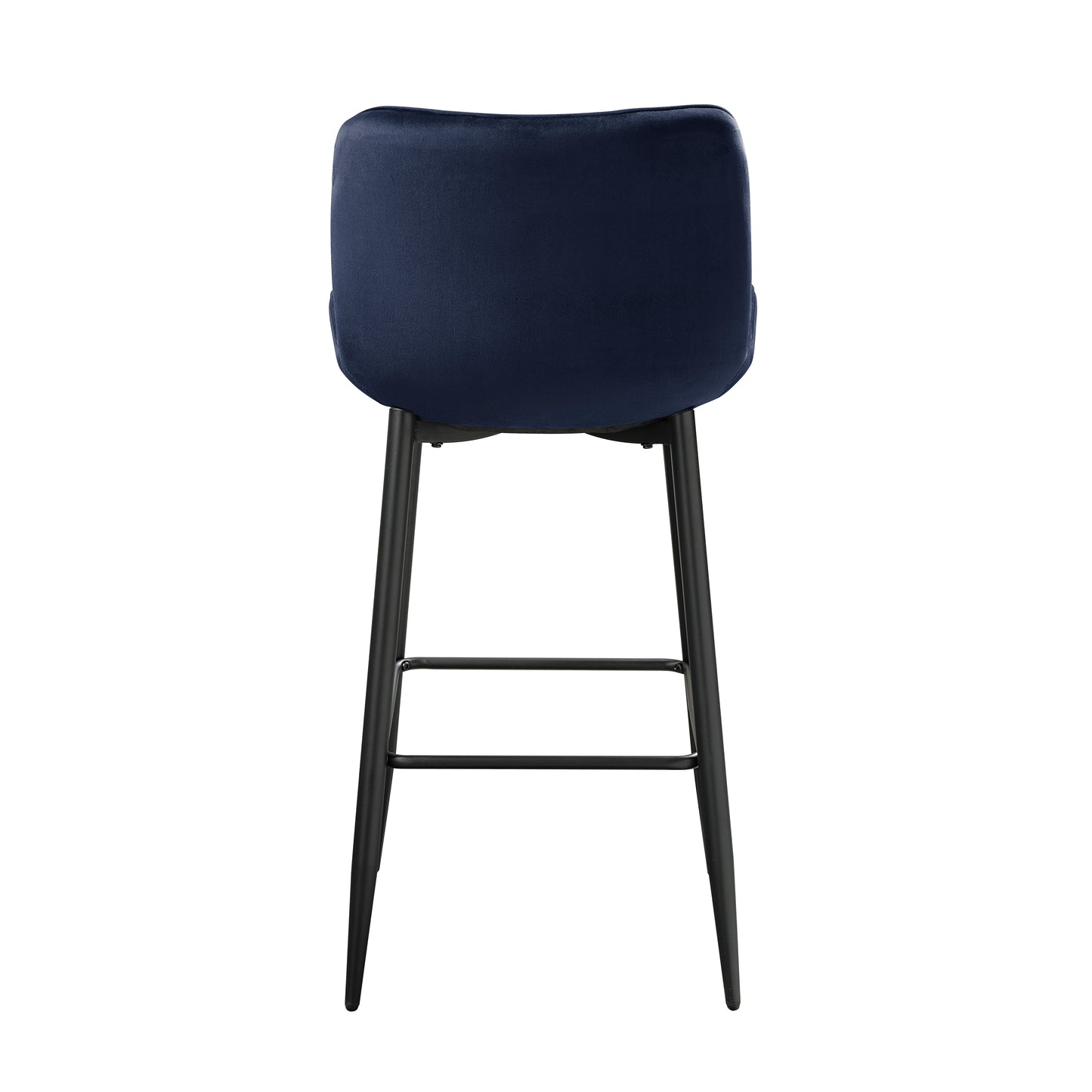 Navy velvet bar stool with black metal legs and footrest