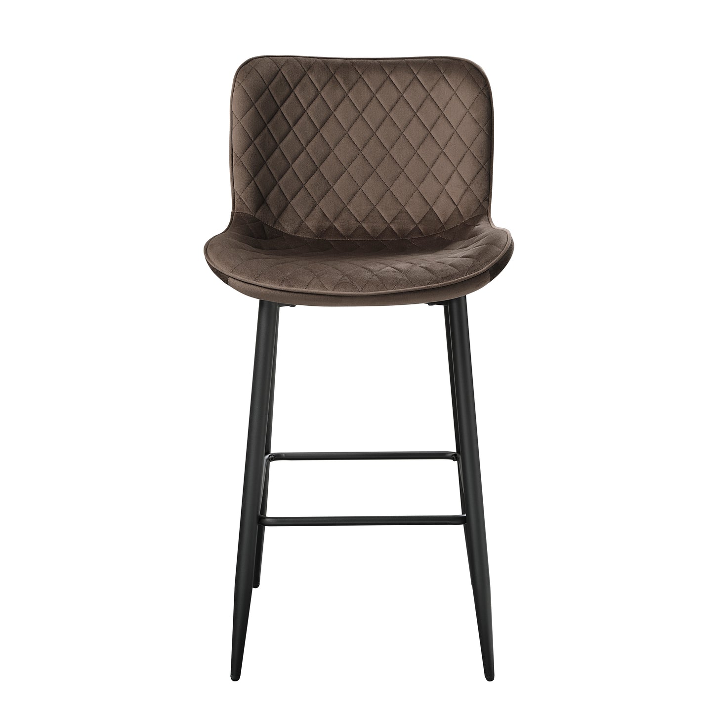 Brown quilted back bar stool with black metal legs