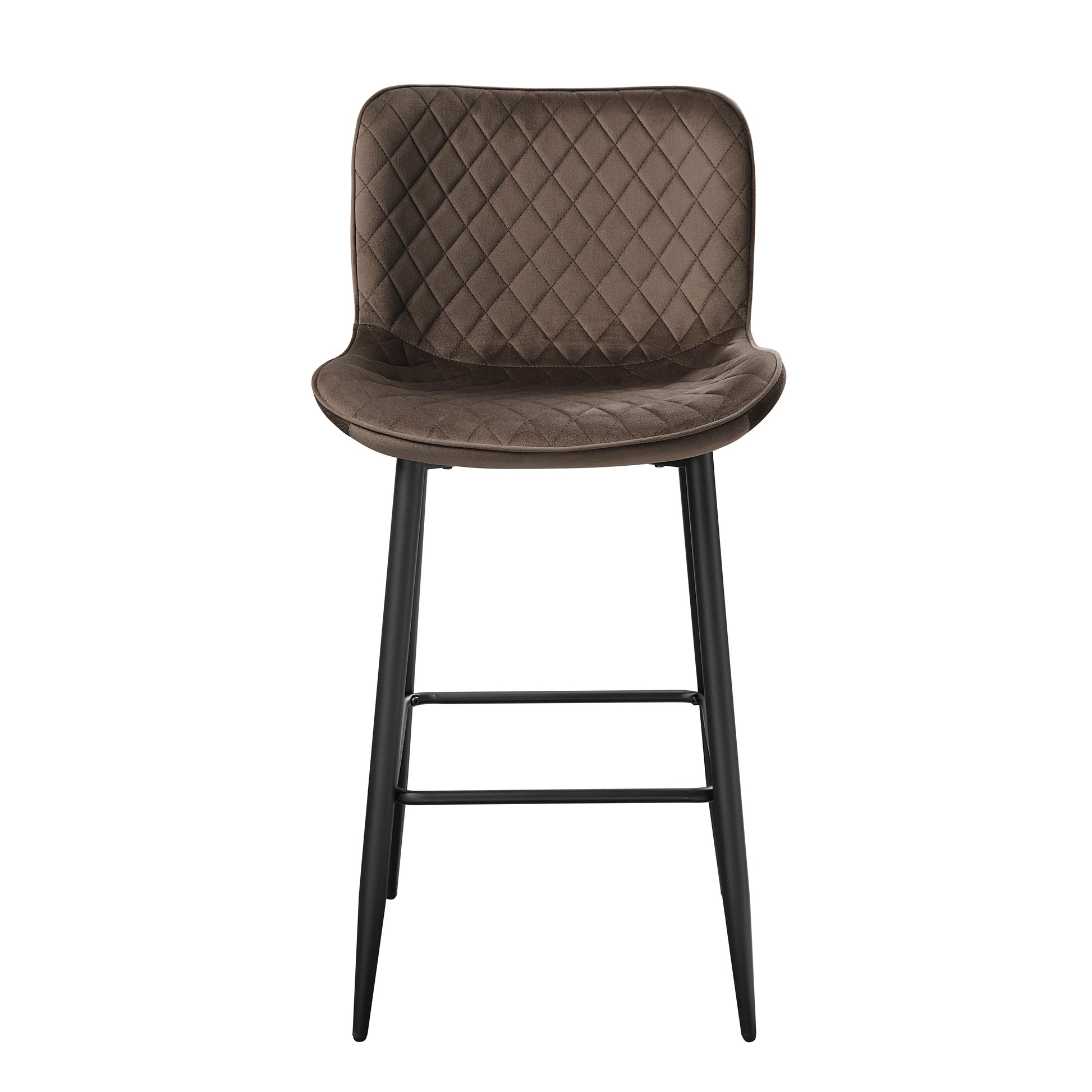 Brown quilted back bar stool with black metal legs