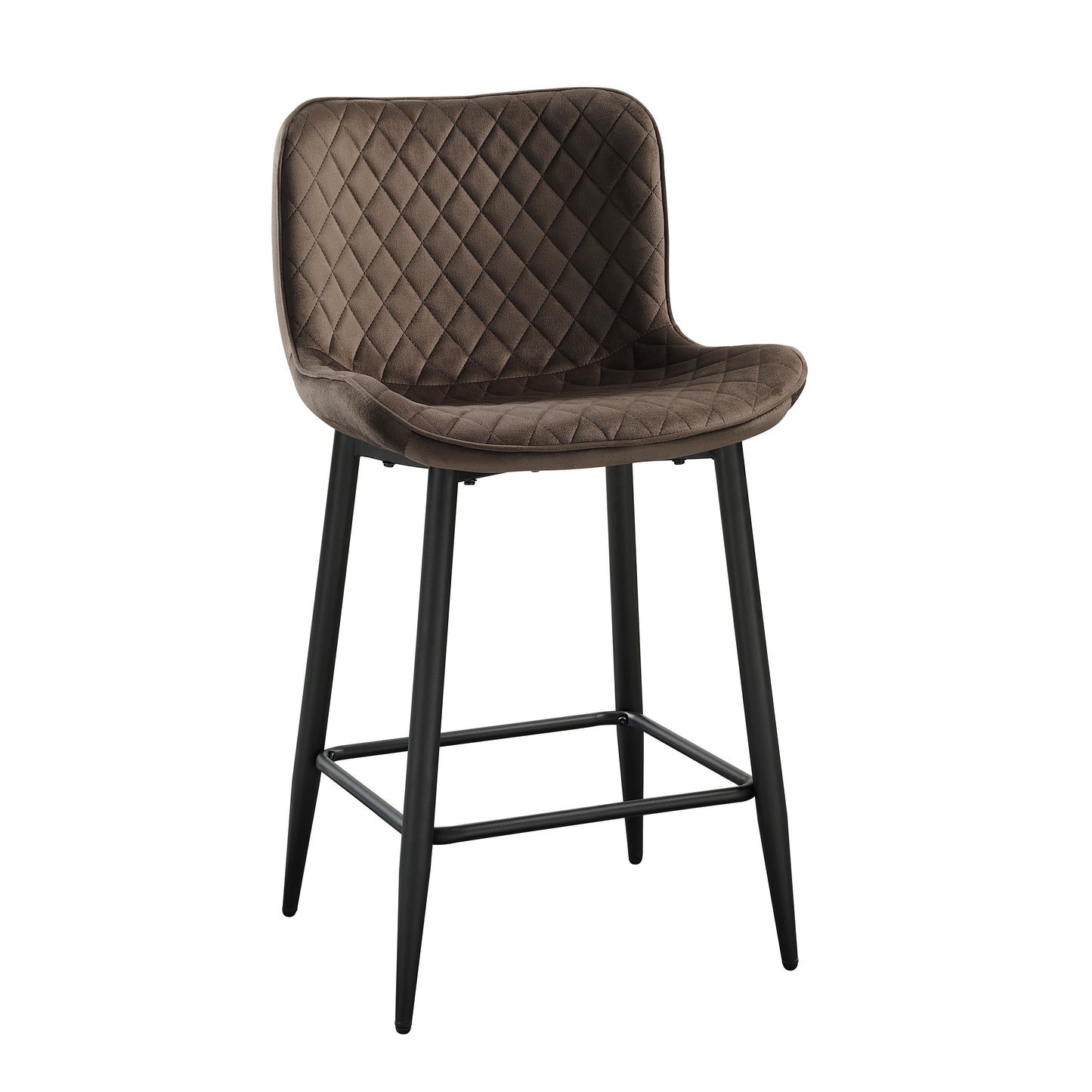 Brown quilted velvet bar stool with black metal legs modern accent