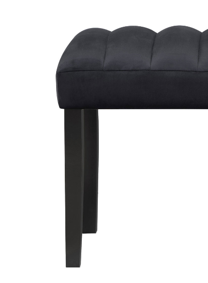 Dark gray velvet tufted bench with black legs modern design