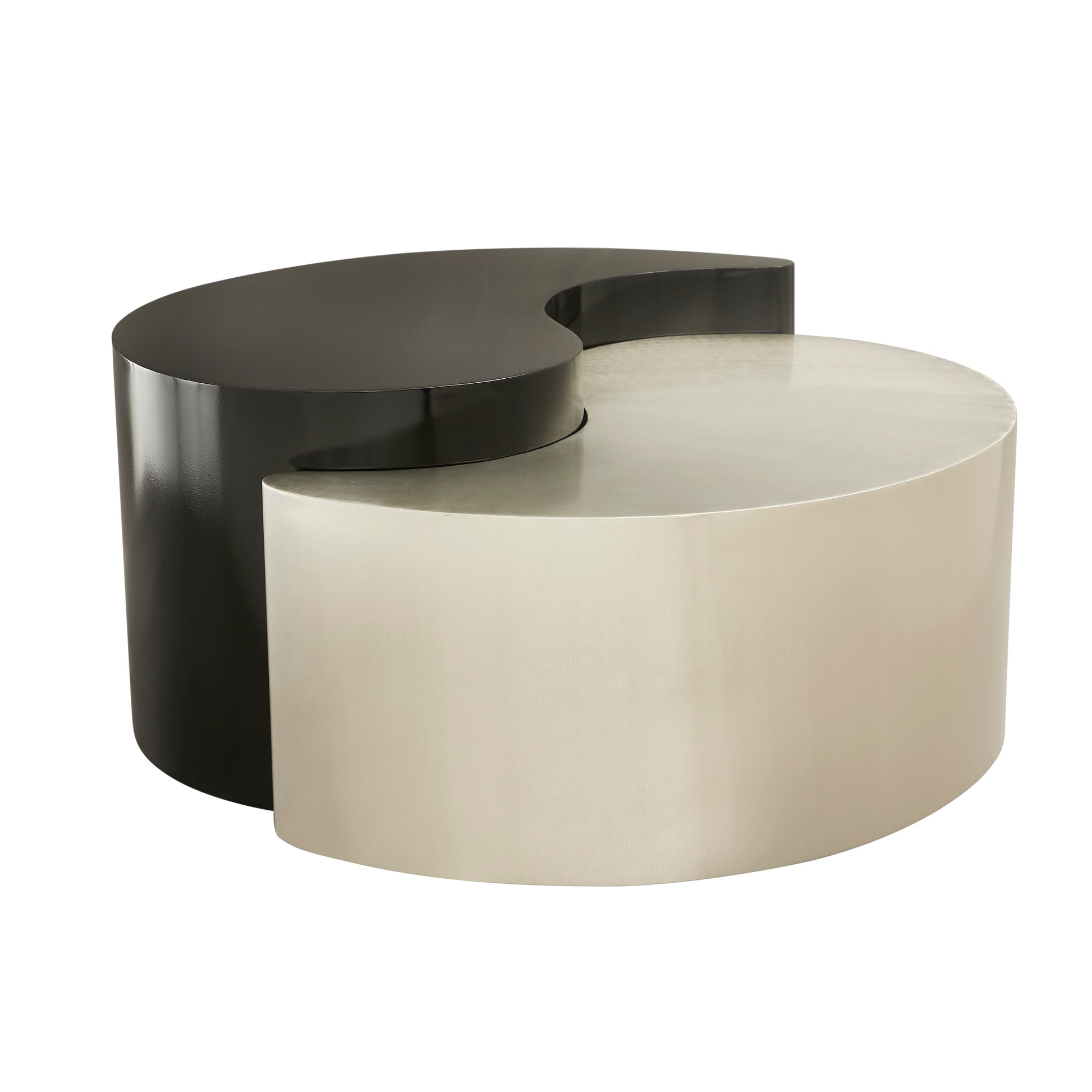 Yin Yang interlocking coffee table set in black and brushed gold metal