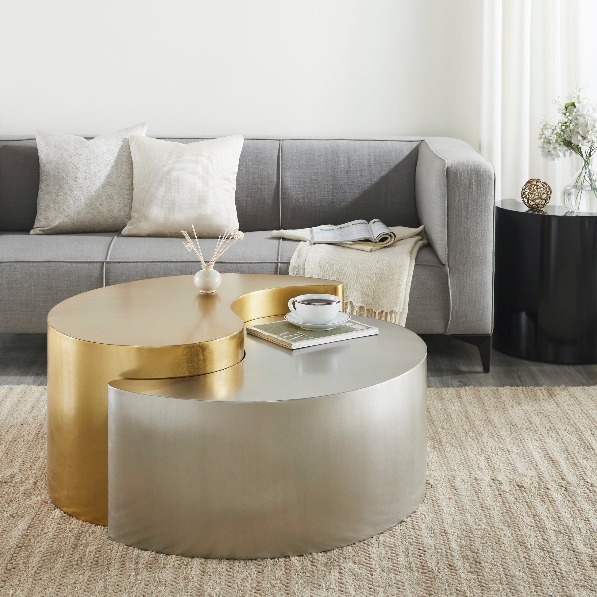 Contemporary gold and silver swivel coffee table modern living room accent