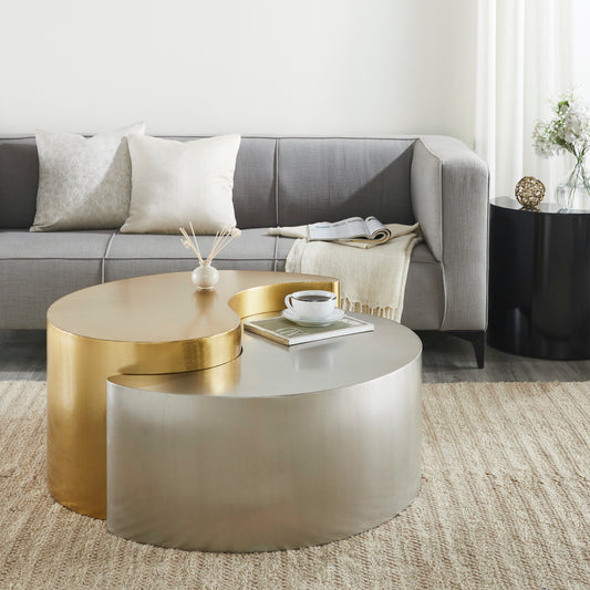 Contemporary gold and silver swivel coffee table modern living room accent