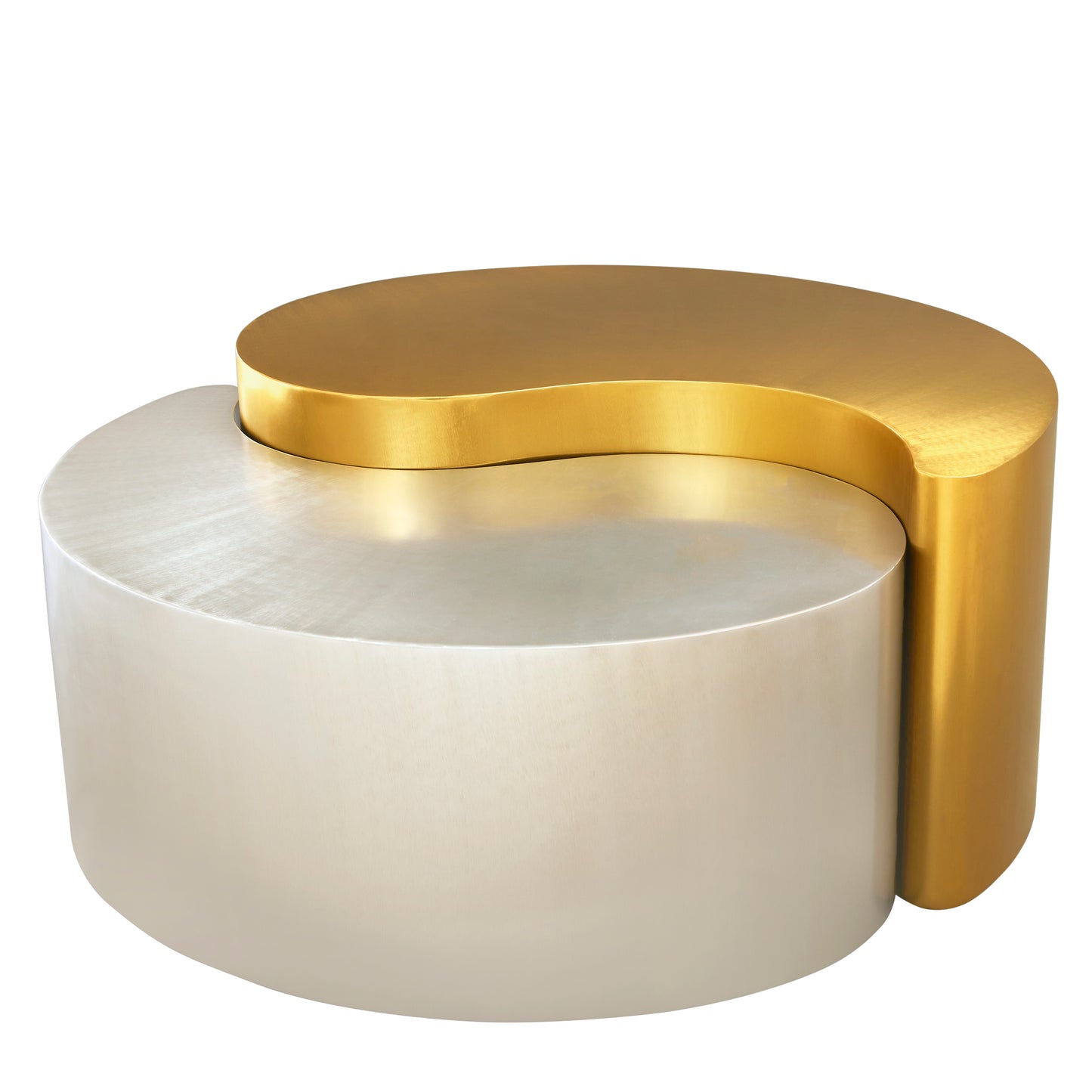 Contemporary silver and gold metal accent table with a yinyang inspired design