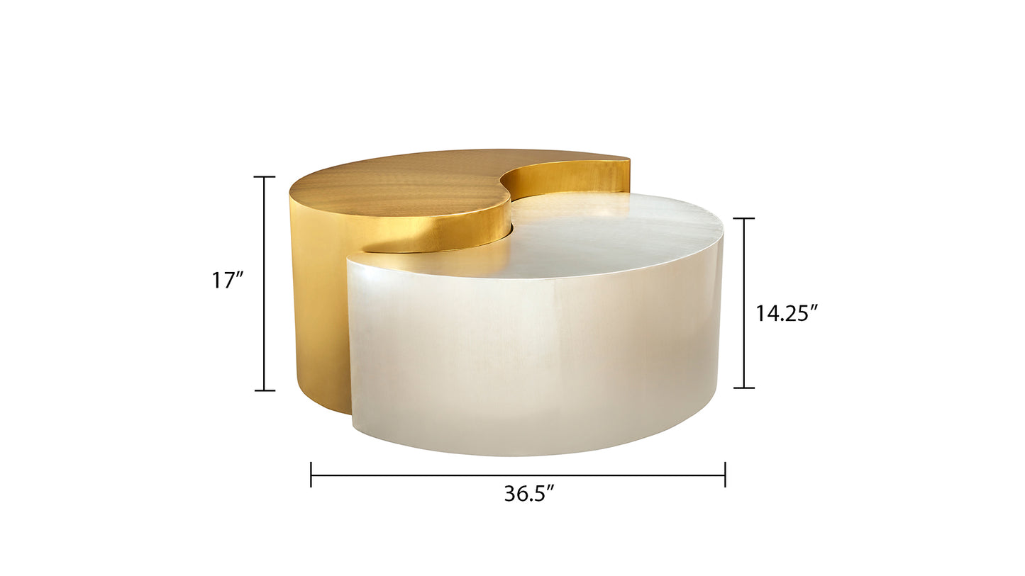 Gold and silver yin yang coffee table modern metallic finish unique accent table