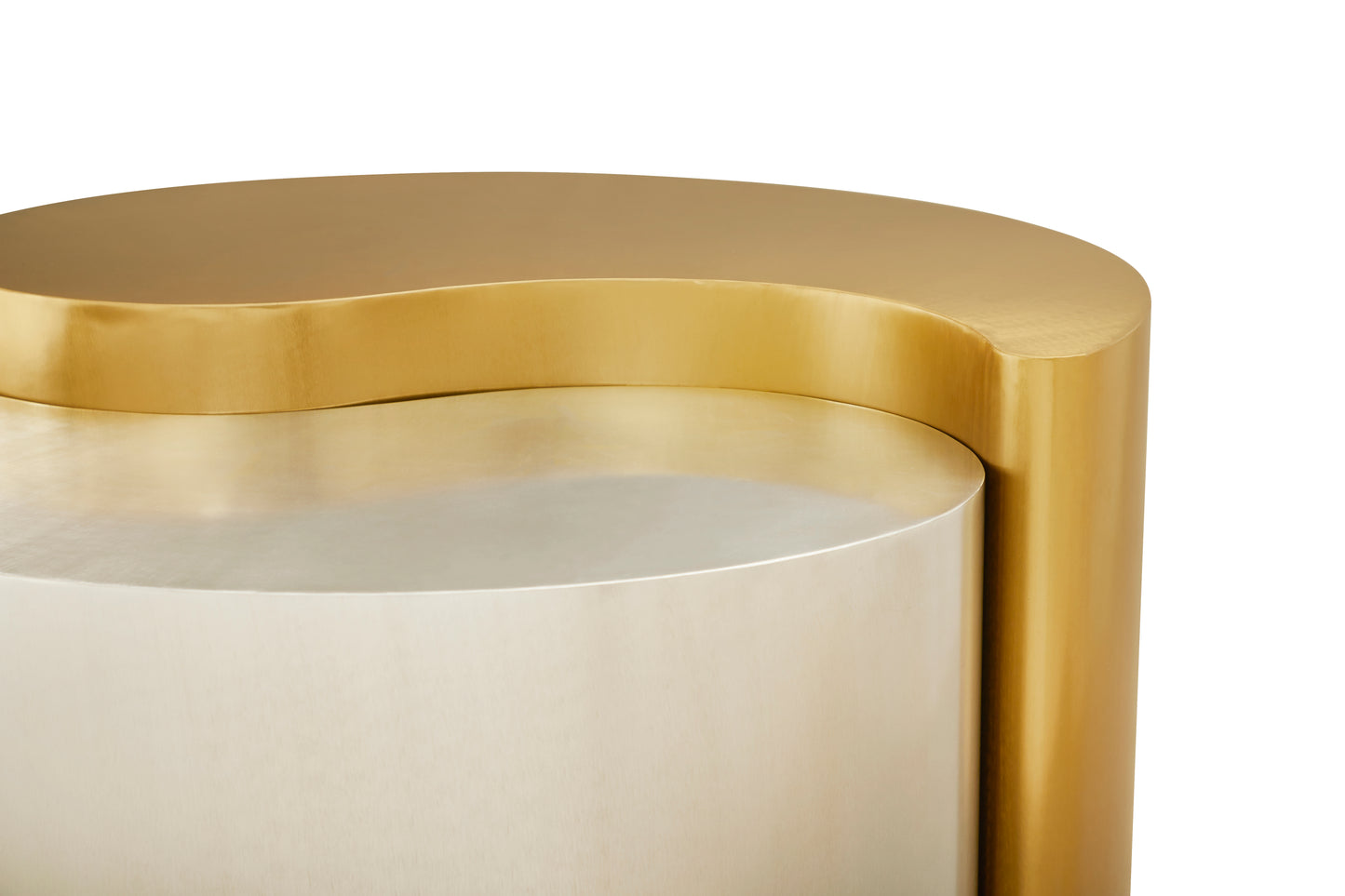 Modern gold accent table with a brushed silver cylindrical base contemporary design