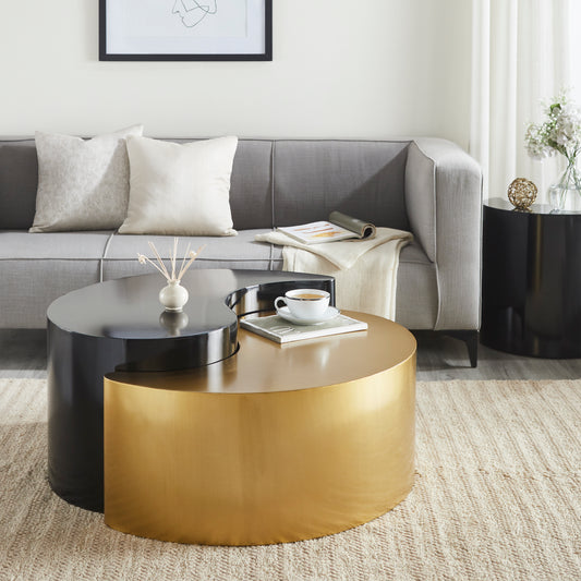 Modern yinyang coffee table in black and gold metal a stylish centerpiece for living rooms