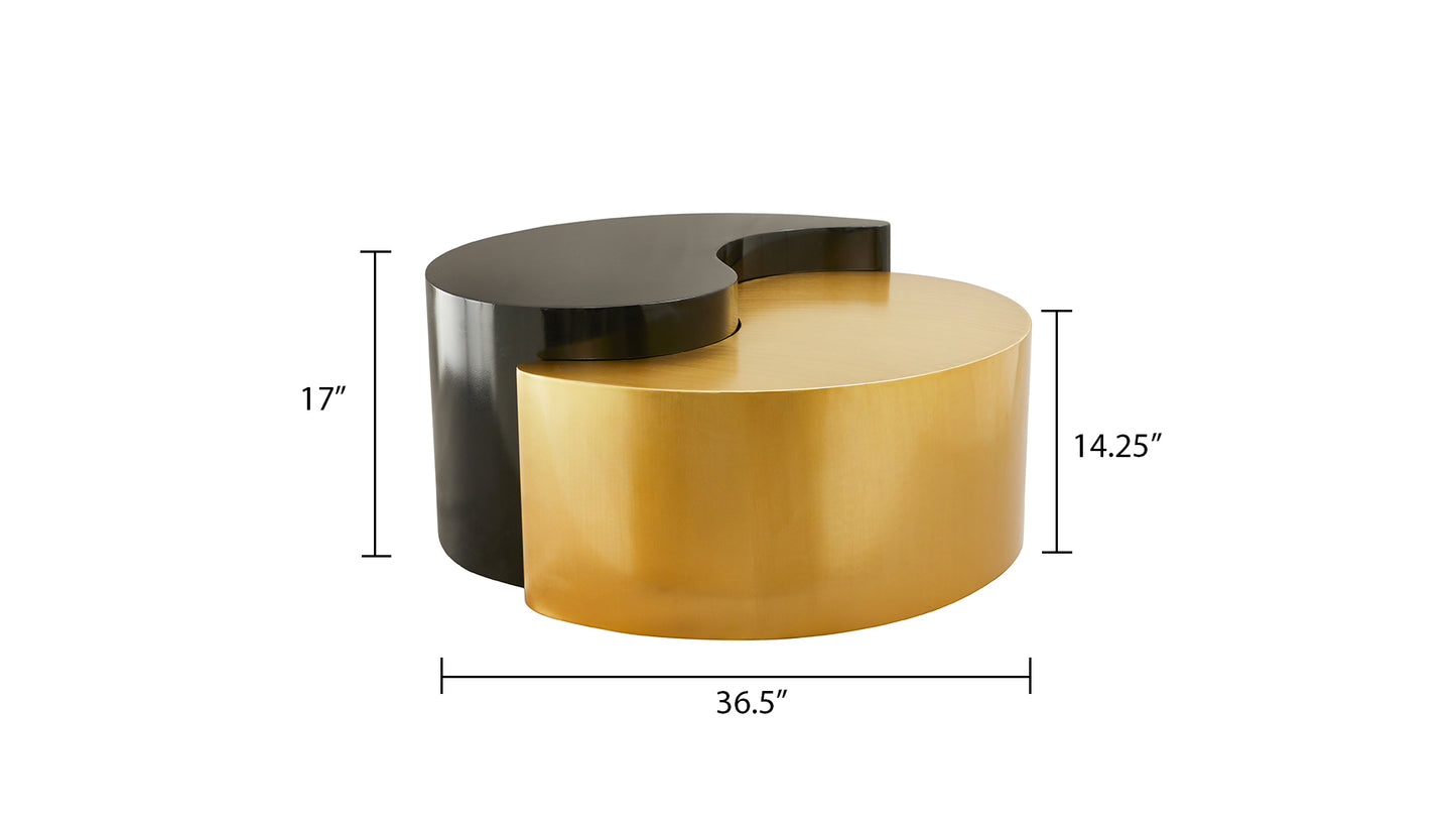 Modern Yin Yang coffee table gold and black curved design  wide