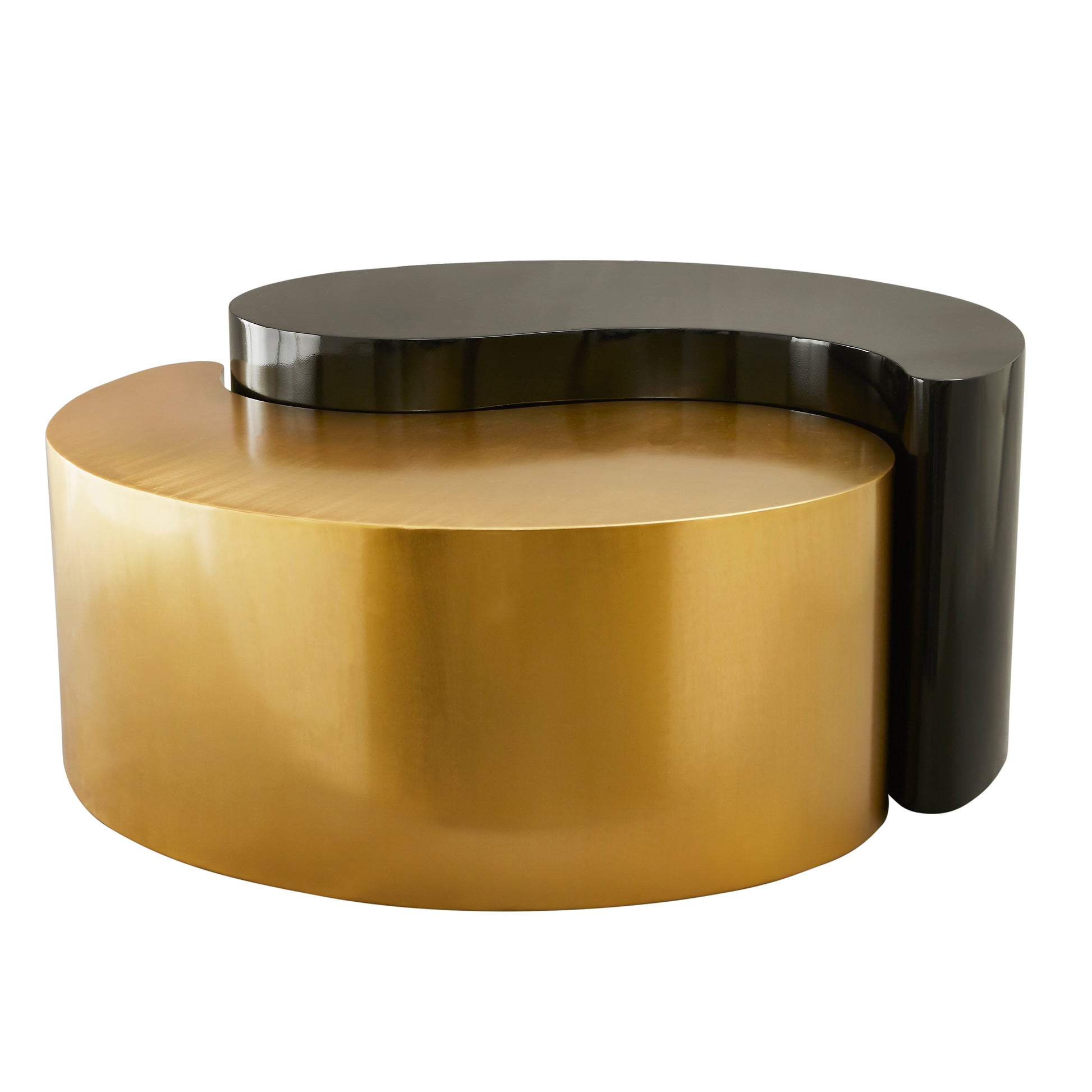 Gold and black metal Yin Yang coffee table with curved surfaces
