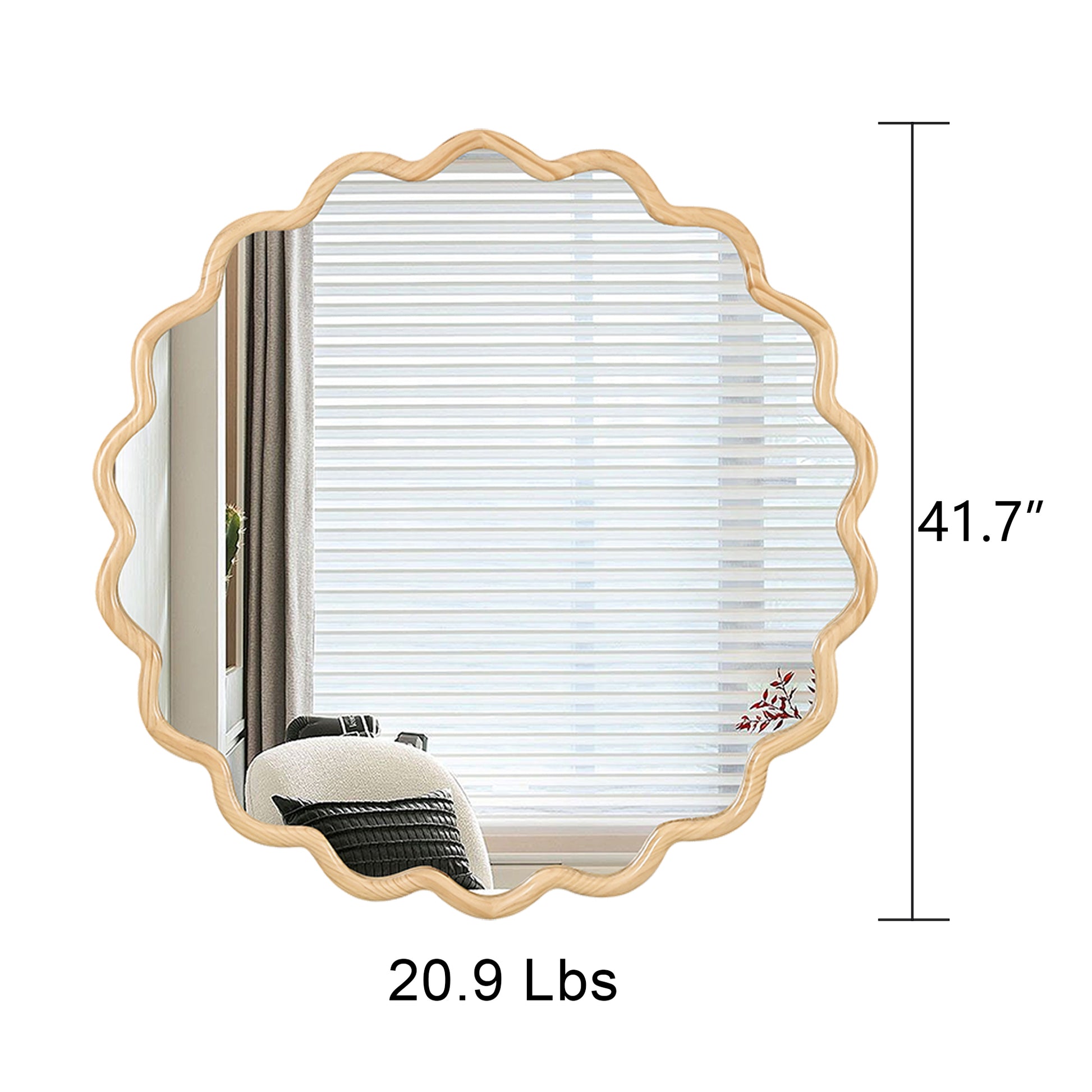 Irregular wavyedge natural wood frame accent mirror  tall
