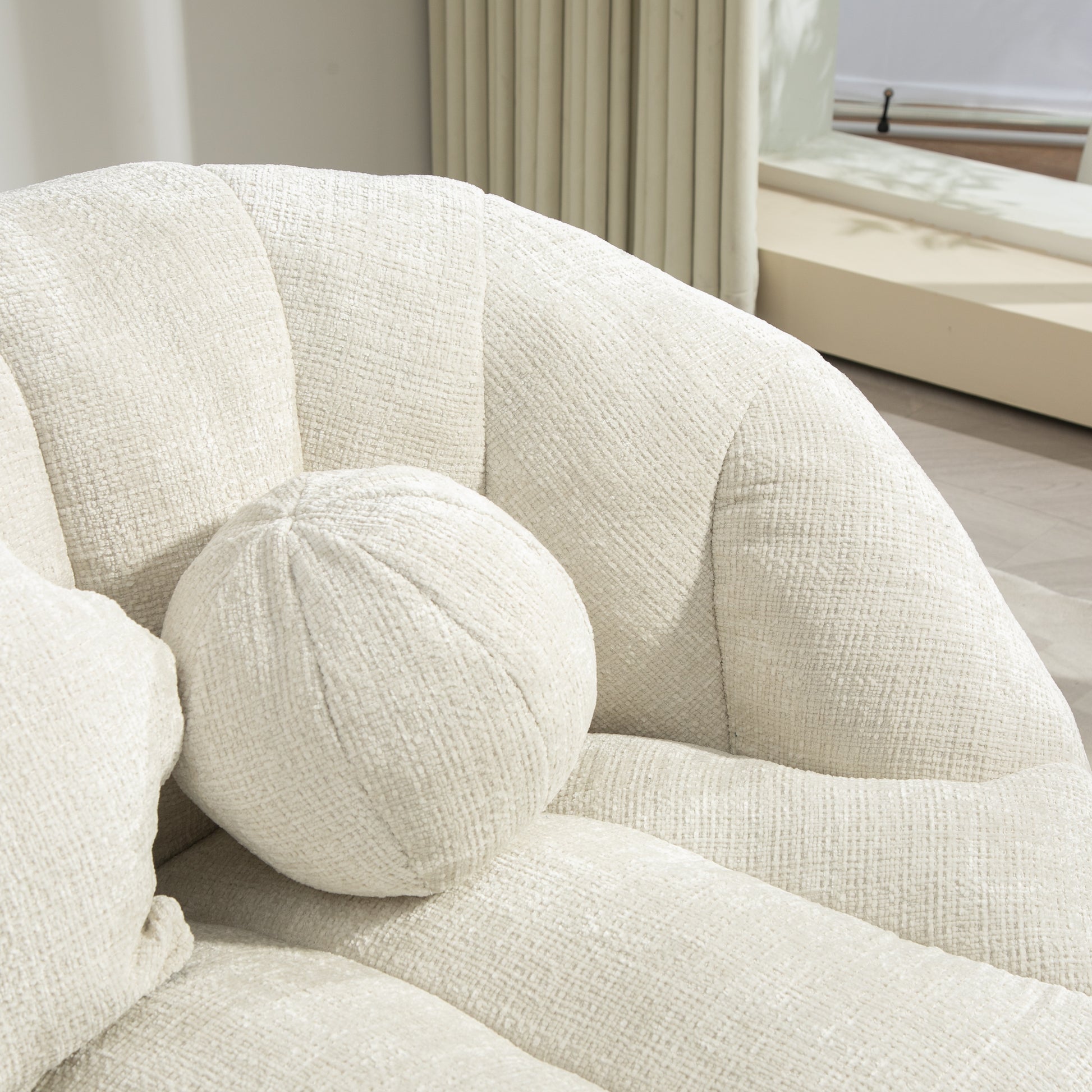 Plush cream boucle accent pillow with textured weave perfect for sofas