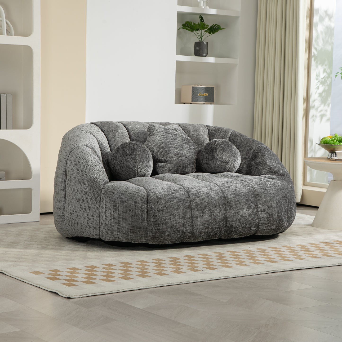 Textured grey fabric loveseat with plush cushions modern living room furniture