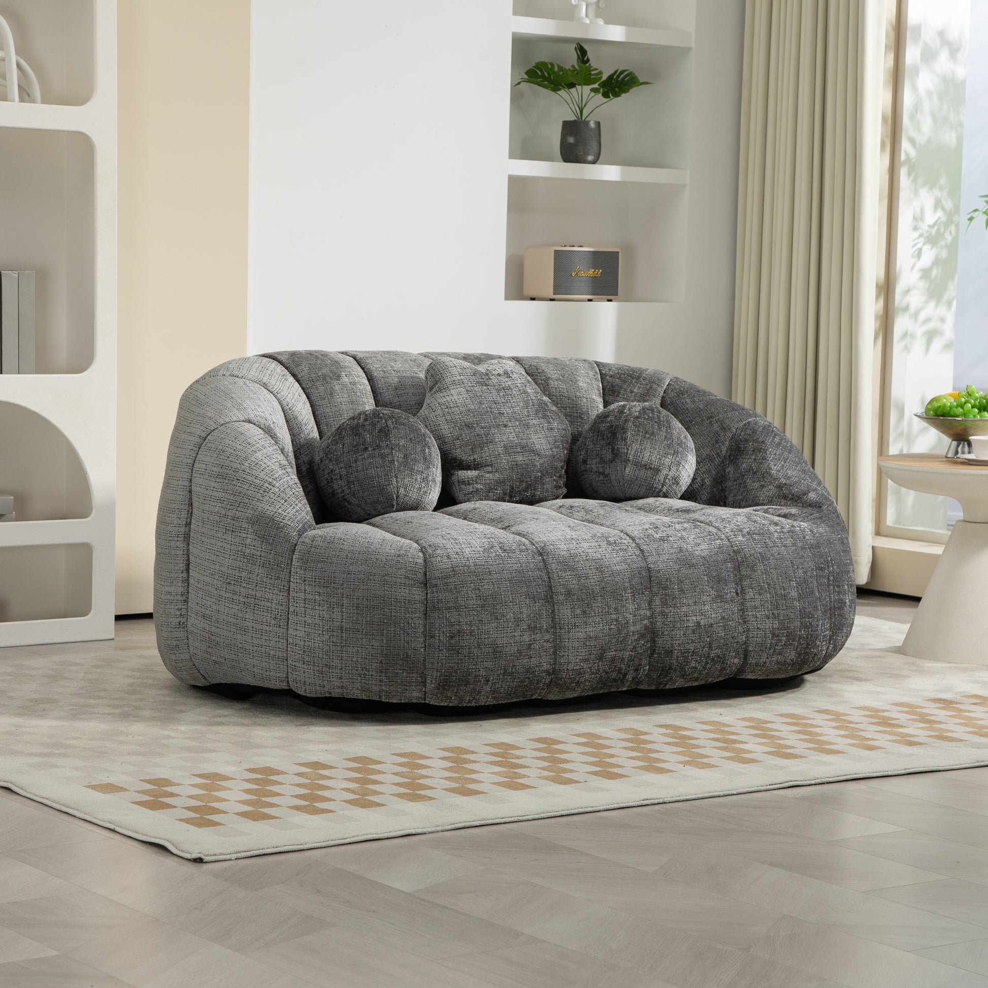 Textured grey fabric loveseat with plush cushions modern living room furniture