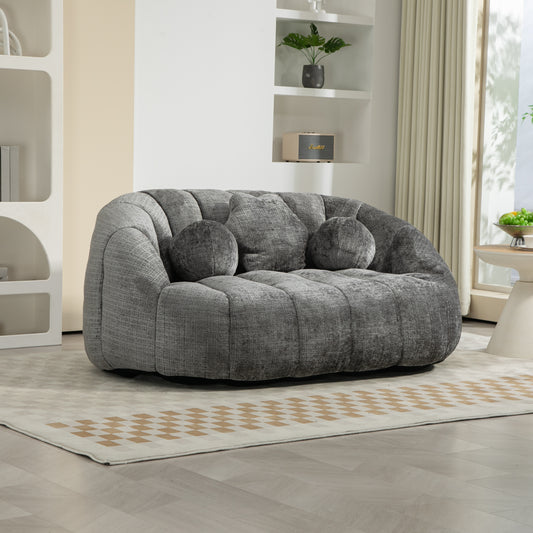 Textured grey fabric loveseat with plush cushions modern living room furniture