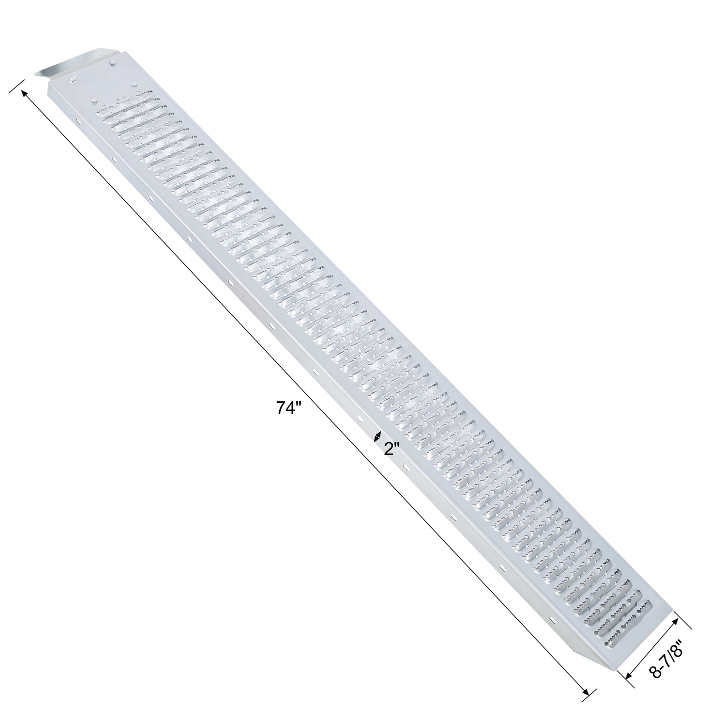 Silver aluminum loading ramp with perforated surface  inches long