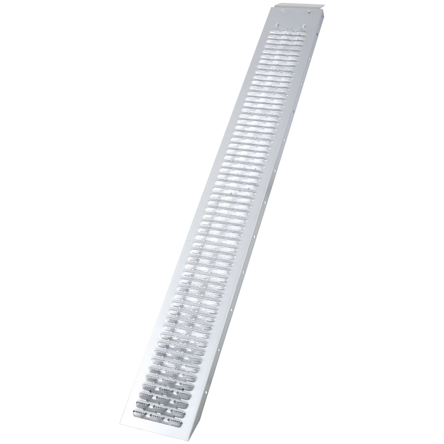 Silver perforated metal stair tread with antislip grip for industrial use